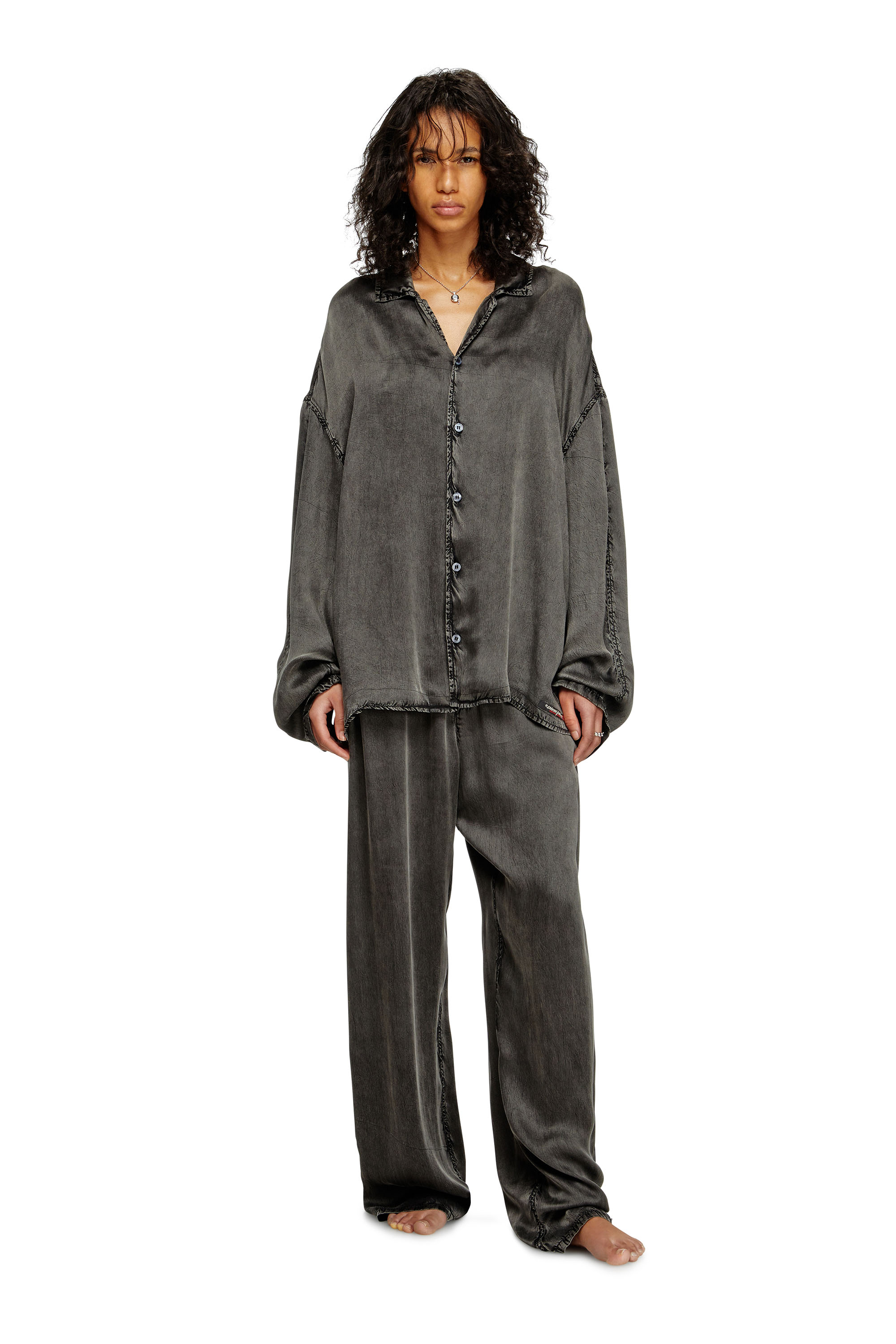 Diesel - SET-KEITH-DNM, Pigiama fluido effetto denim Unisex in Nero - 2