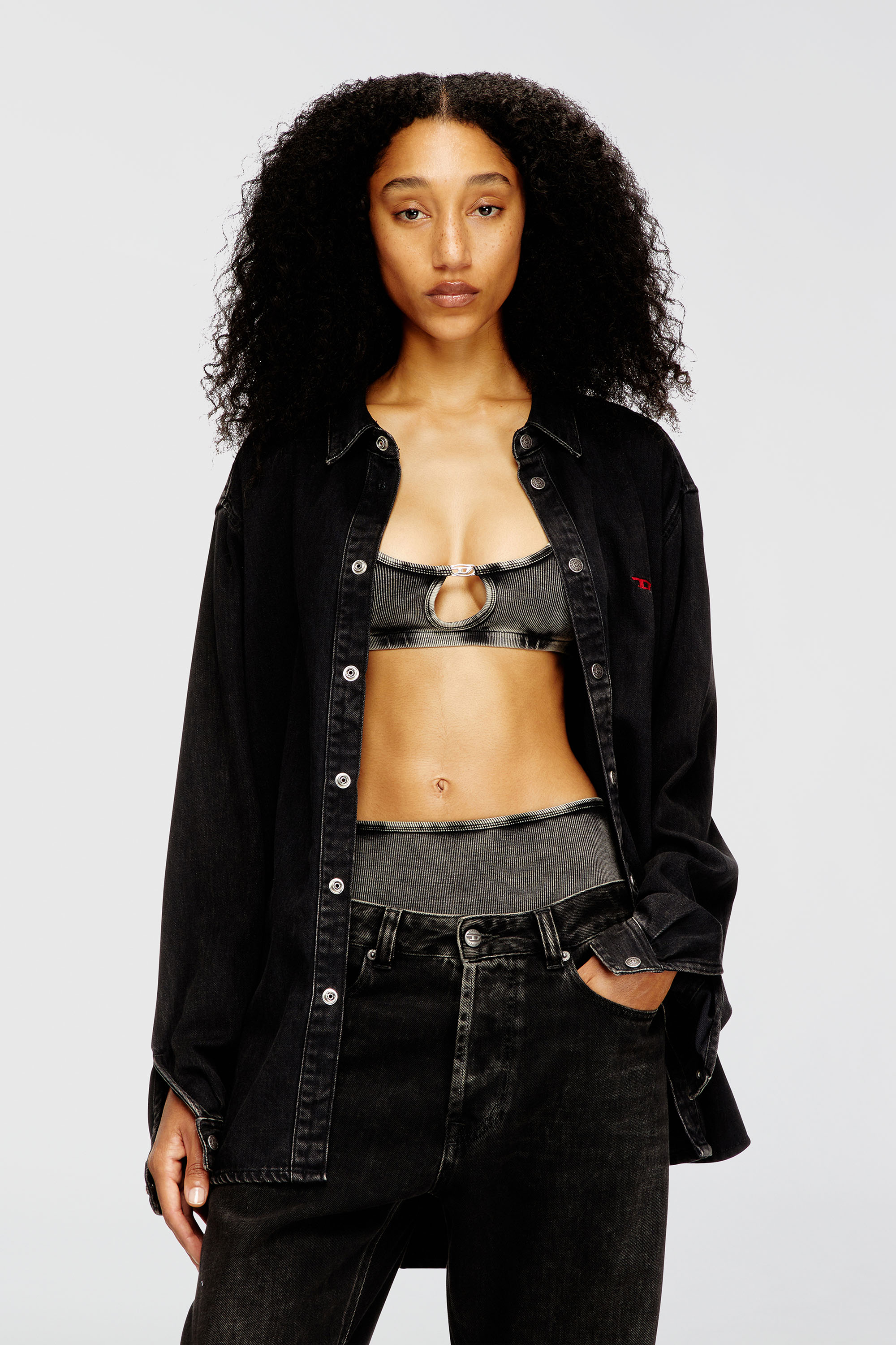 Diesel - FLORENCE-DNM, Bralette in cotone a costine con gioiello Oval D Donna in Grigio - 2