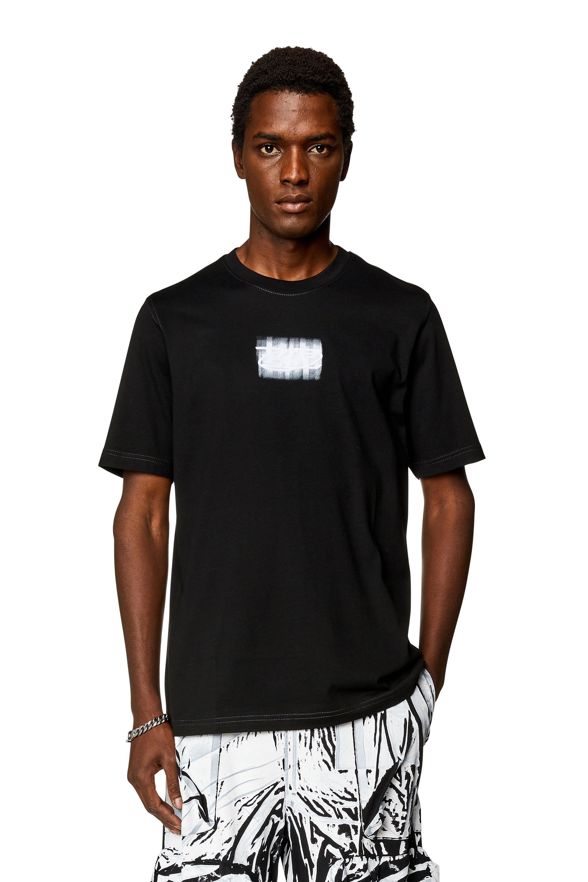 Diesel - T-JUST-N4, Man Logo-flocked T-shirt in organic cotton in Black - Image 1