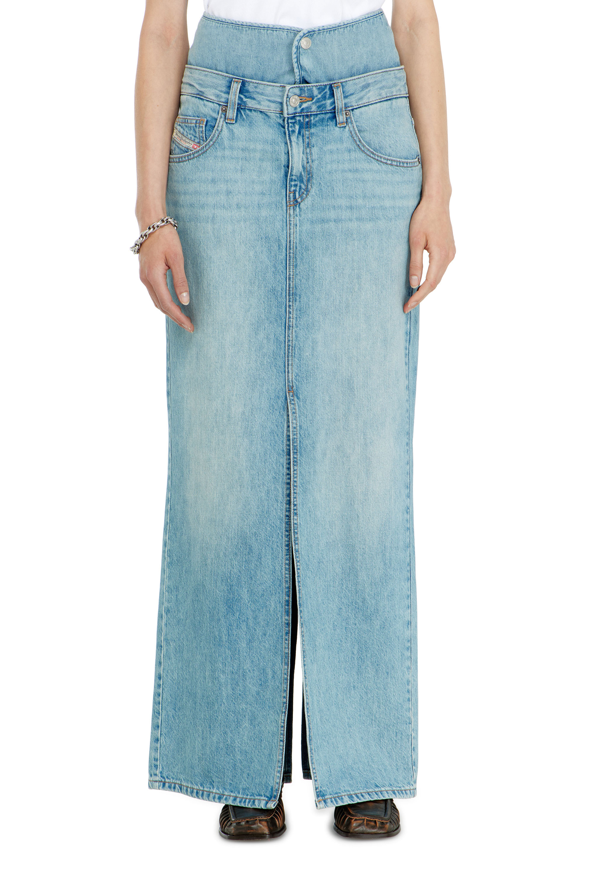 Diesel - DE-SPIVEY, Jupe longue en denim effet jean avec fentes Femme in ToBeDefined - 3