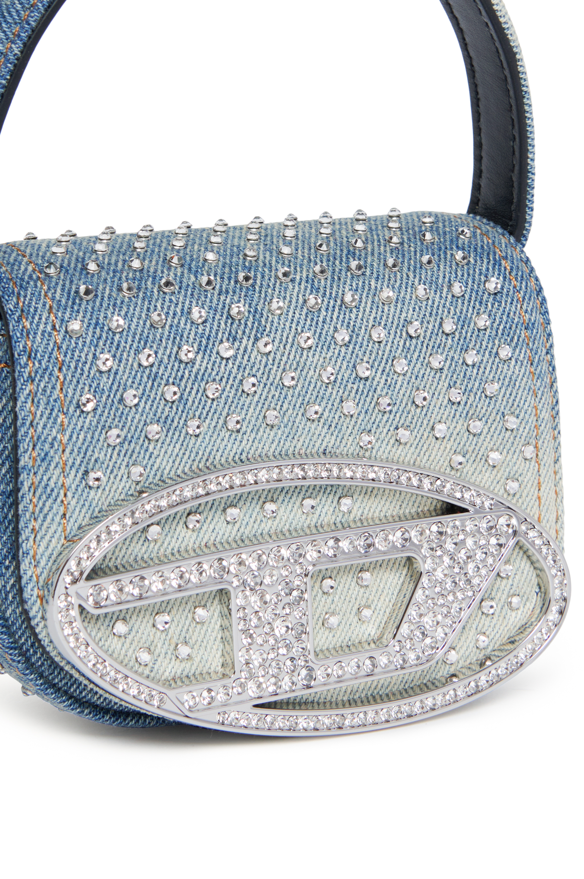 Diesel - 1DR XS, Damen Ikonische Mini-Tasche aus Denim mit Strass in Blau - 4