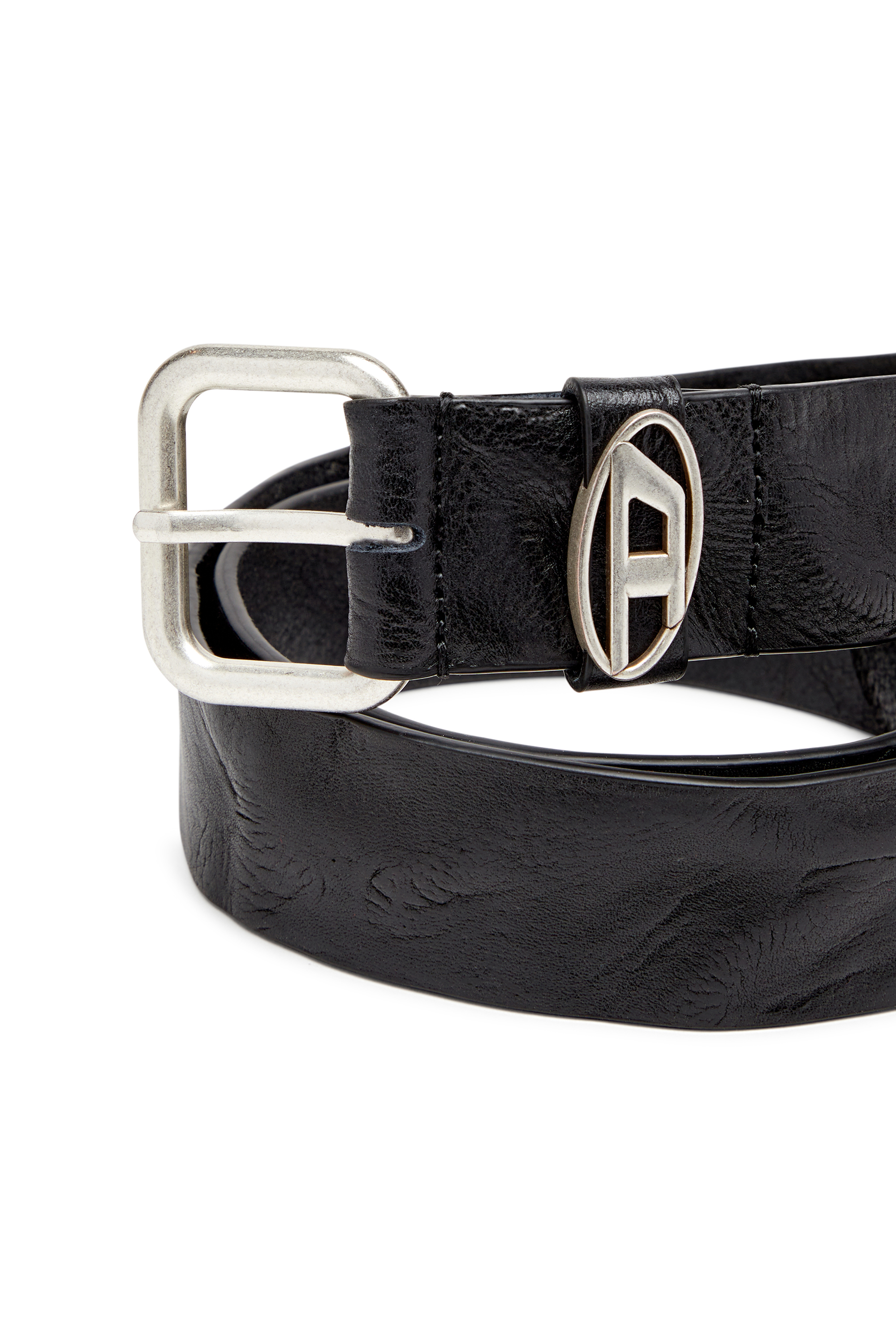 Diesel - B-1DR OVAL D LOOP, Cintura in pelle wrinkle con placca logo Unisex in Nero - 3