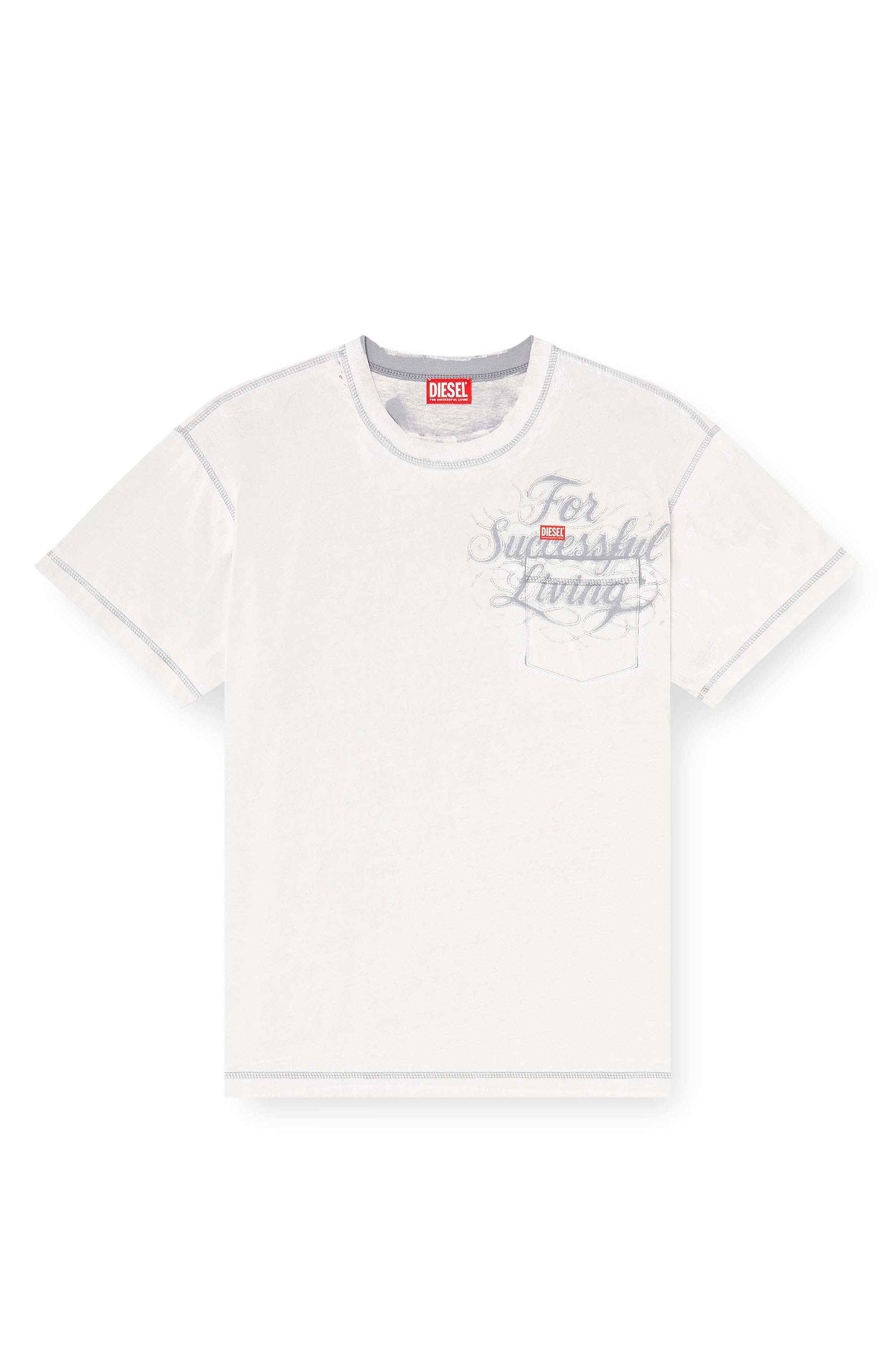 Diesel - T-NORM-POCKET-AA1, Herren T-Shirt mit Brusttasche und Grafikprint in Wei&szlig; - 2