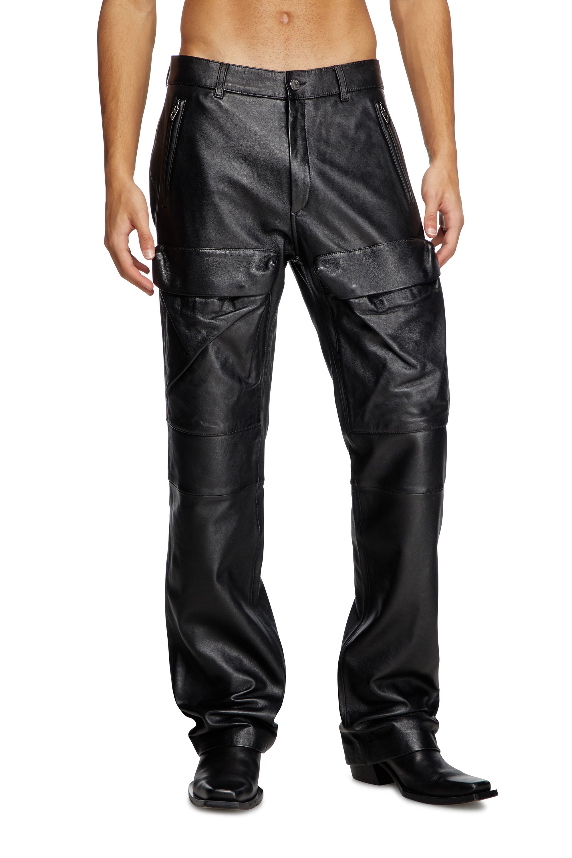 Diesel - P-GAST, Herren Hose aus Leder mit-Utility-Taschen in Schwarz - 1