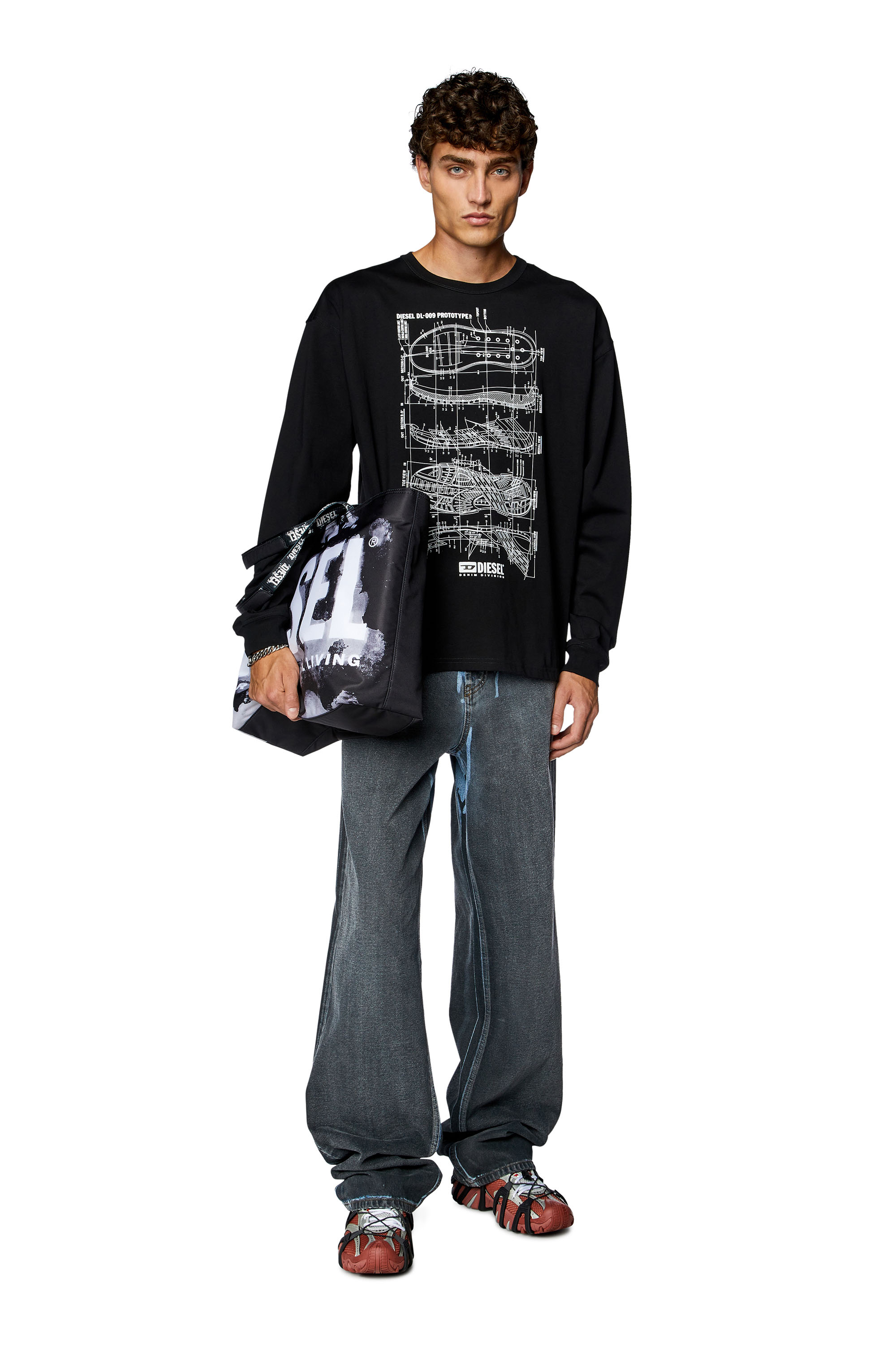 Diesel - T-BOXT-LS-N5, Man Long-sleeve T-shirt with Prototype print in Black - Image 2