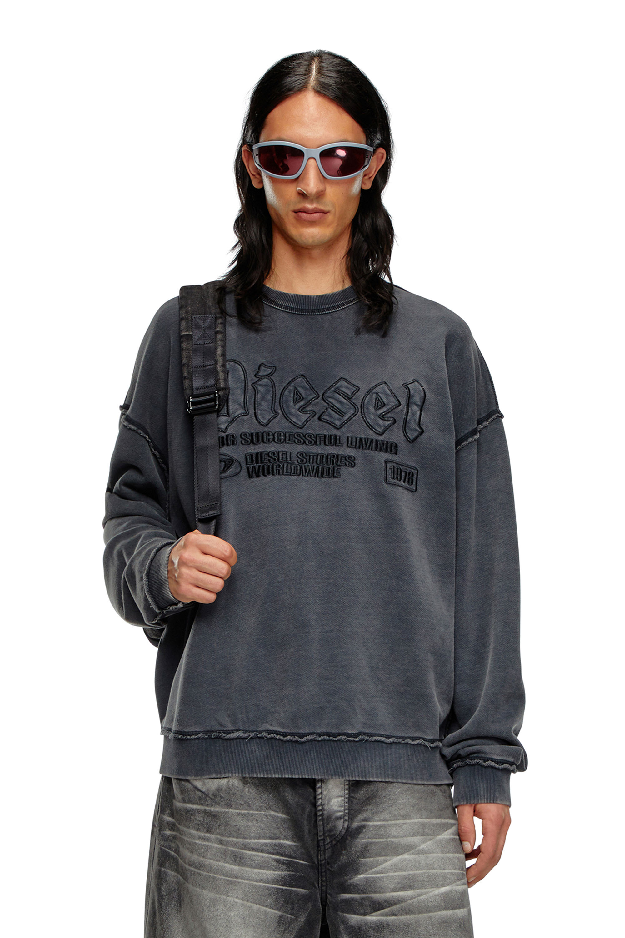 Diesel - S-BOXT-RAW, Herren Sweatshirt mit Logo-Stickerei in Schwarz - 3