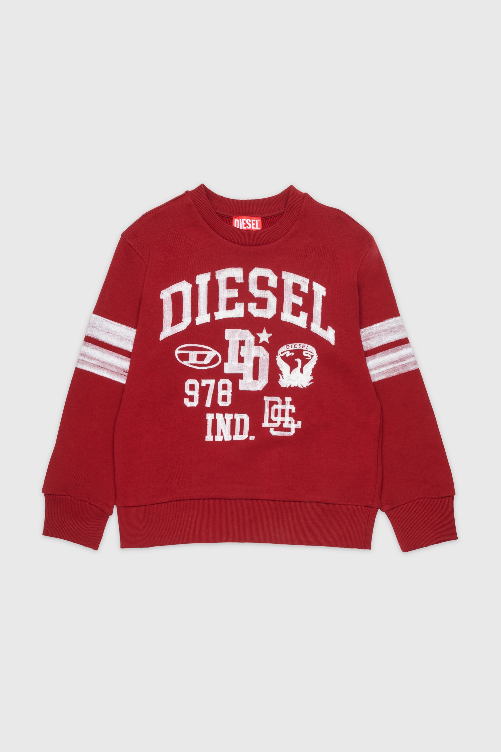 Diesel - SBAND OVER, Sweat-shirt avec imprim&eacute;s logo style coll&egrave;ge Homme in Rouge - 1