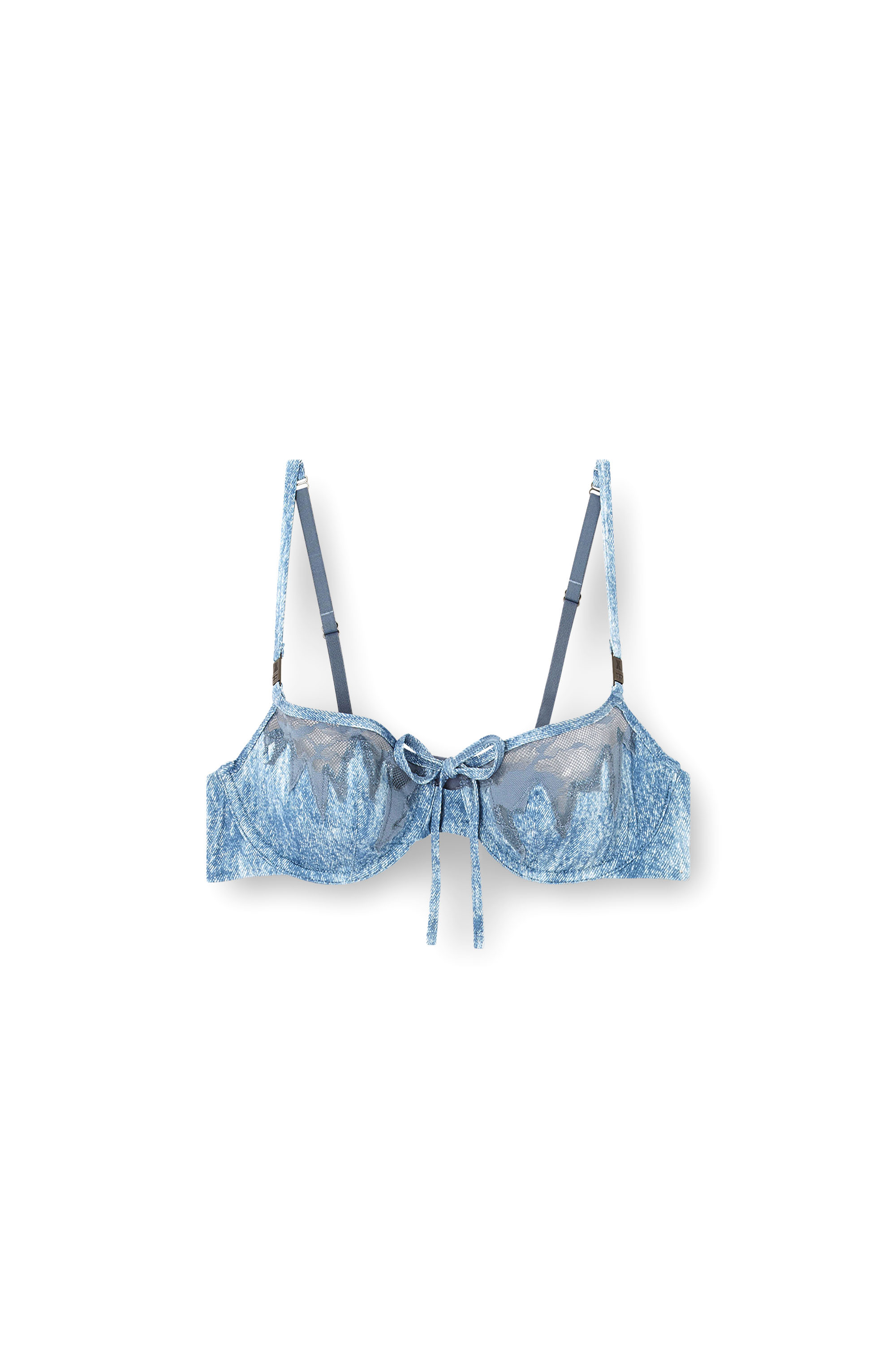 Diesel - BALCONETTE-LACE-BRA, Reggiseno in microfibra e pizzo camouflage Donna in Blu - 4