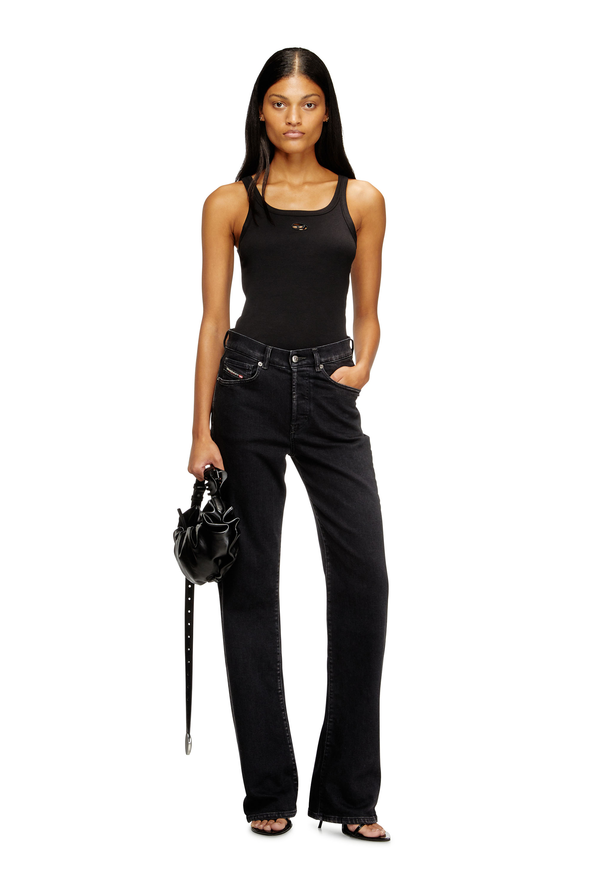 Diesel - T-WIFE-OD, Damen Schmales Tanktop mit lasergeschnittenem Oval D in Schwarz - 2