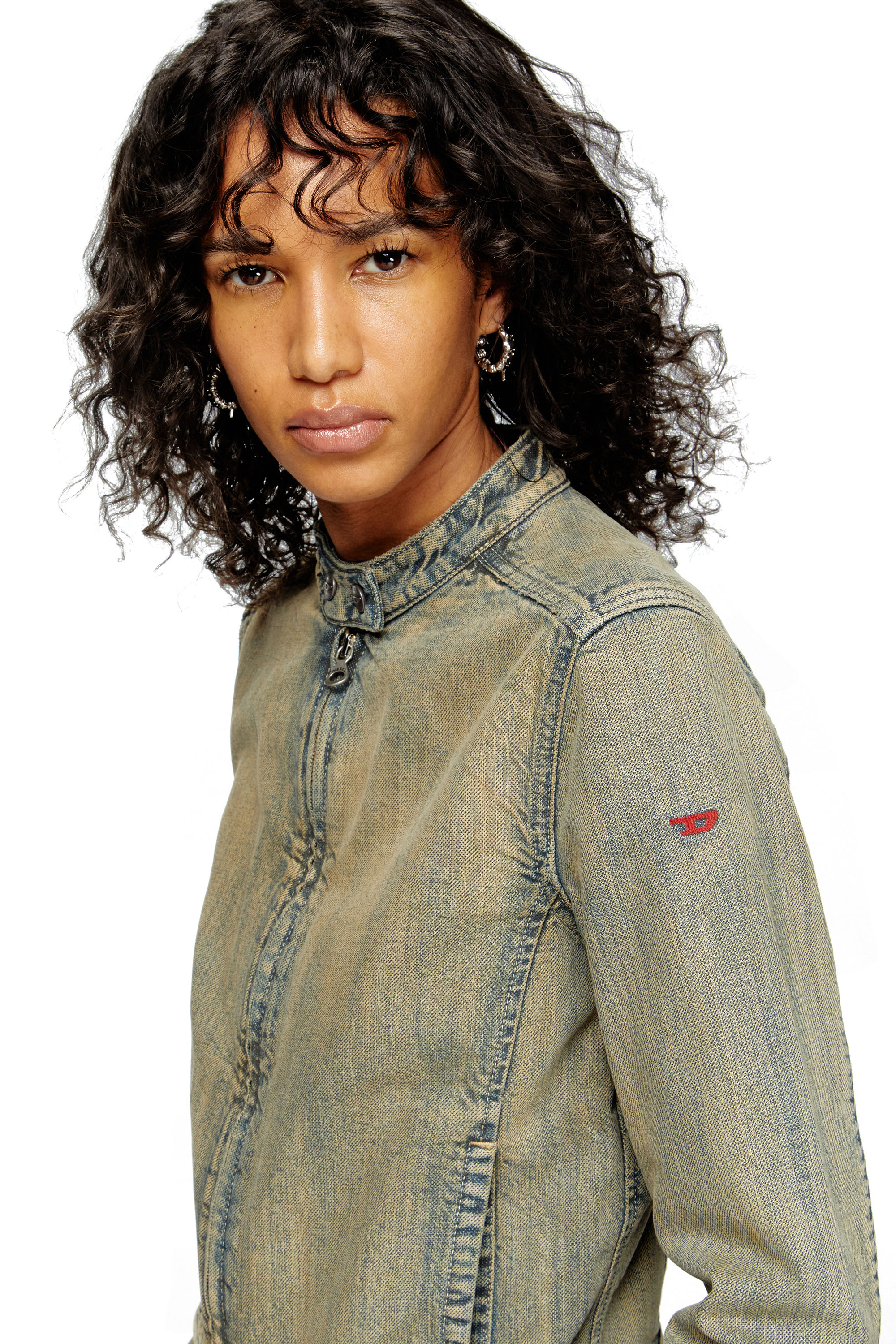 Diesel - DE-MORNIN, Damen Motorradjacke aus Goldbrush-Denim in Mittelblau - 5