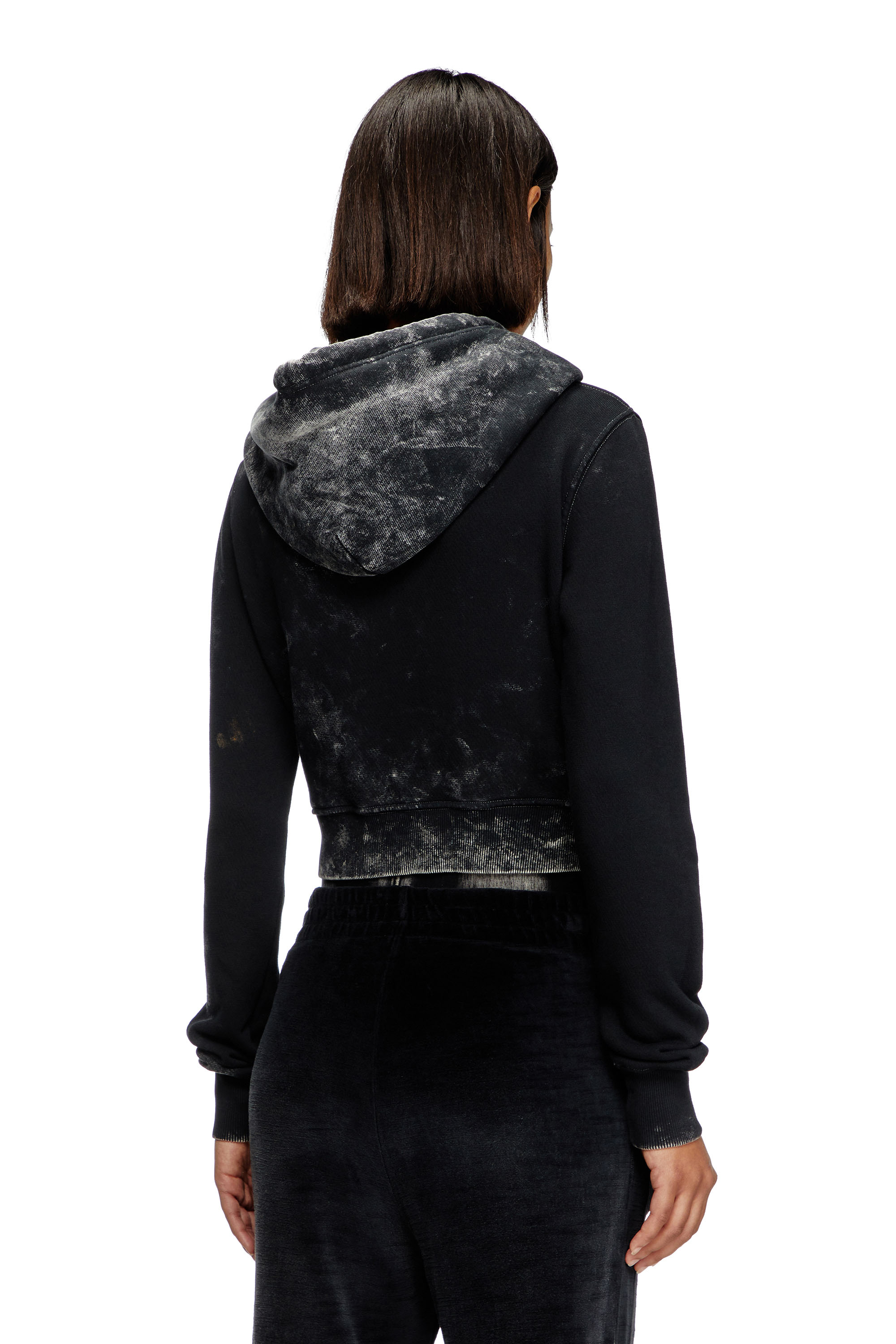 F-SLIMMY-HOOD-P5, Schwarz Diesel - F-SLIMMY-HOOD-P5, Damen Verblasster Cut-out-Hoodie mit Metall-Logo in Schwarz - 4