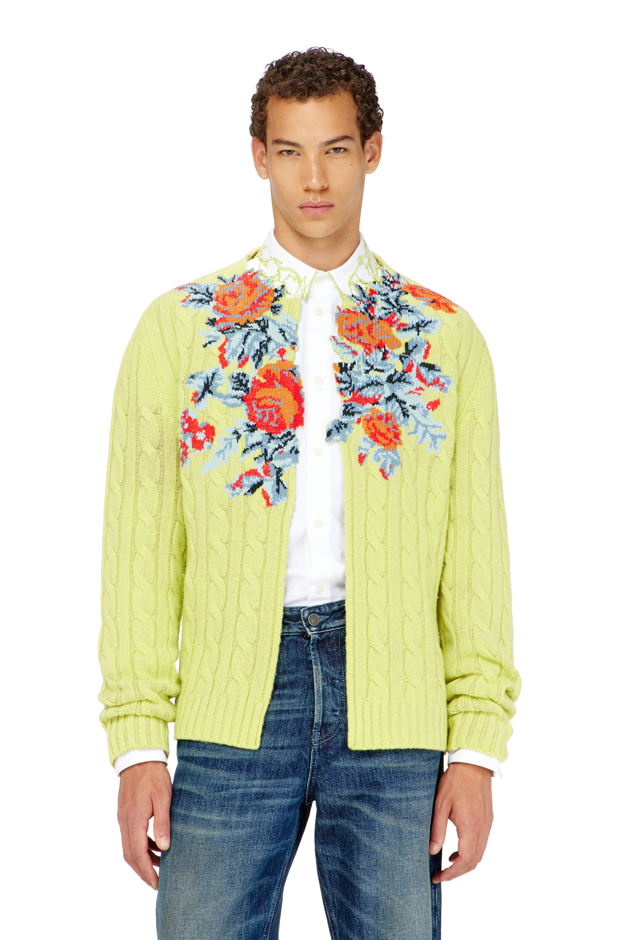 Diesel - K-RINO, Herren Offener Cardigan aus floraler Zopfmusterstrick in null - 2