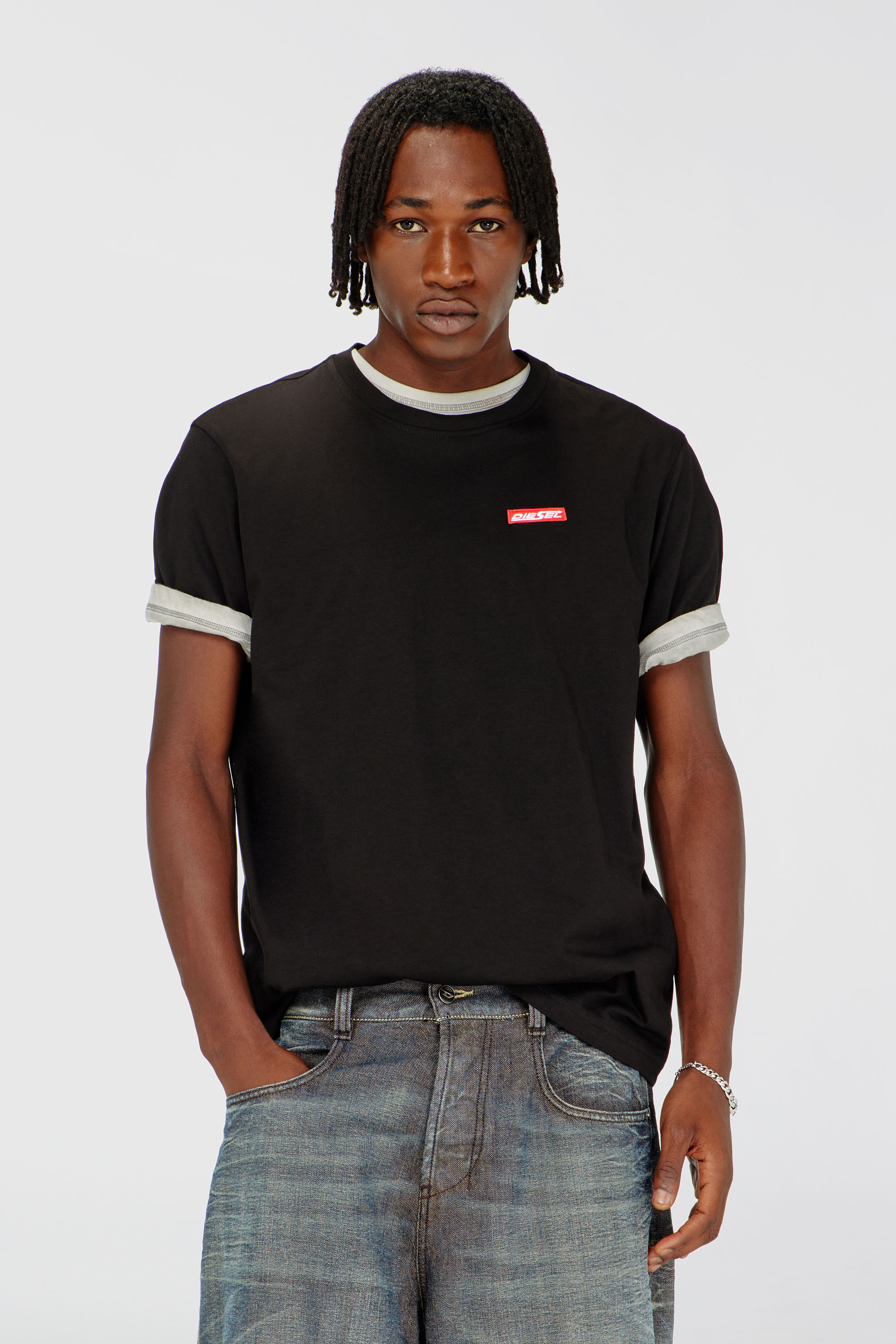Diesel - T-ADJUST-AA12, Herren T-Shirt aus Baumwolle mit Logo patch in Schwarz - 3