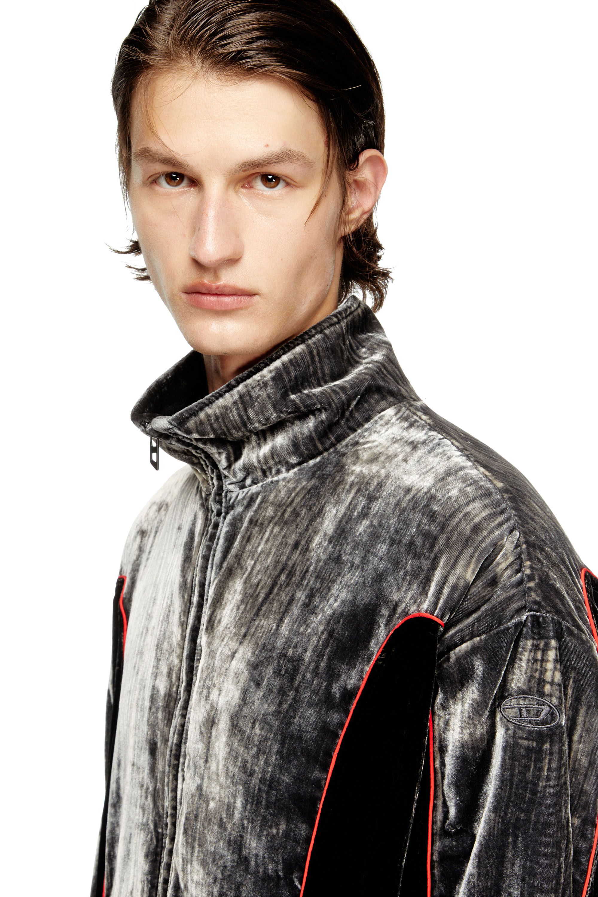 Diesel - J-HAY, Man's Track jacket in treated velvet in Black/Red - 5