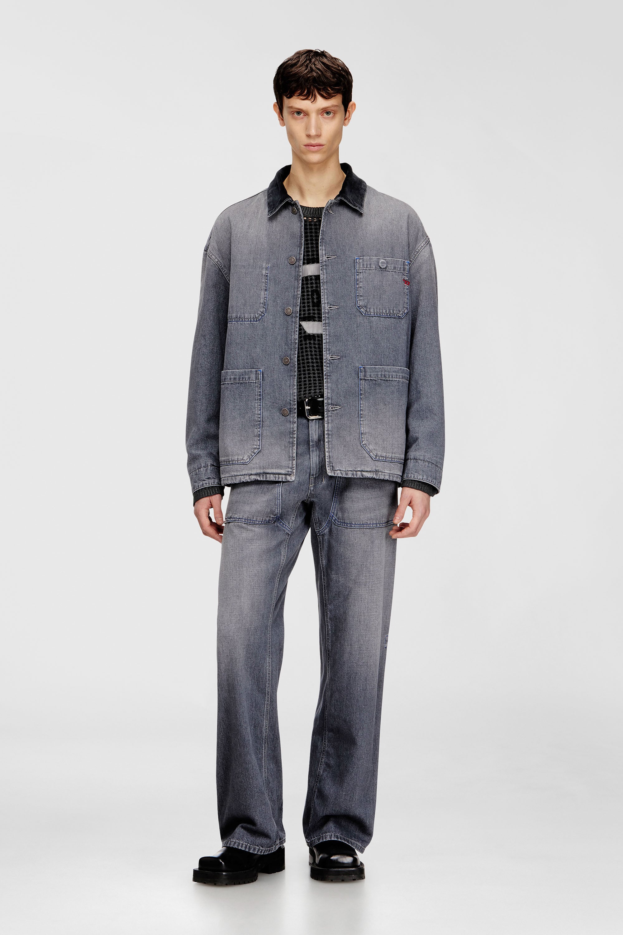 Diesel - D-STACK-U-L, Veste en jean style utilitaire avec col contrastant Mixte in Gris - 2