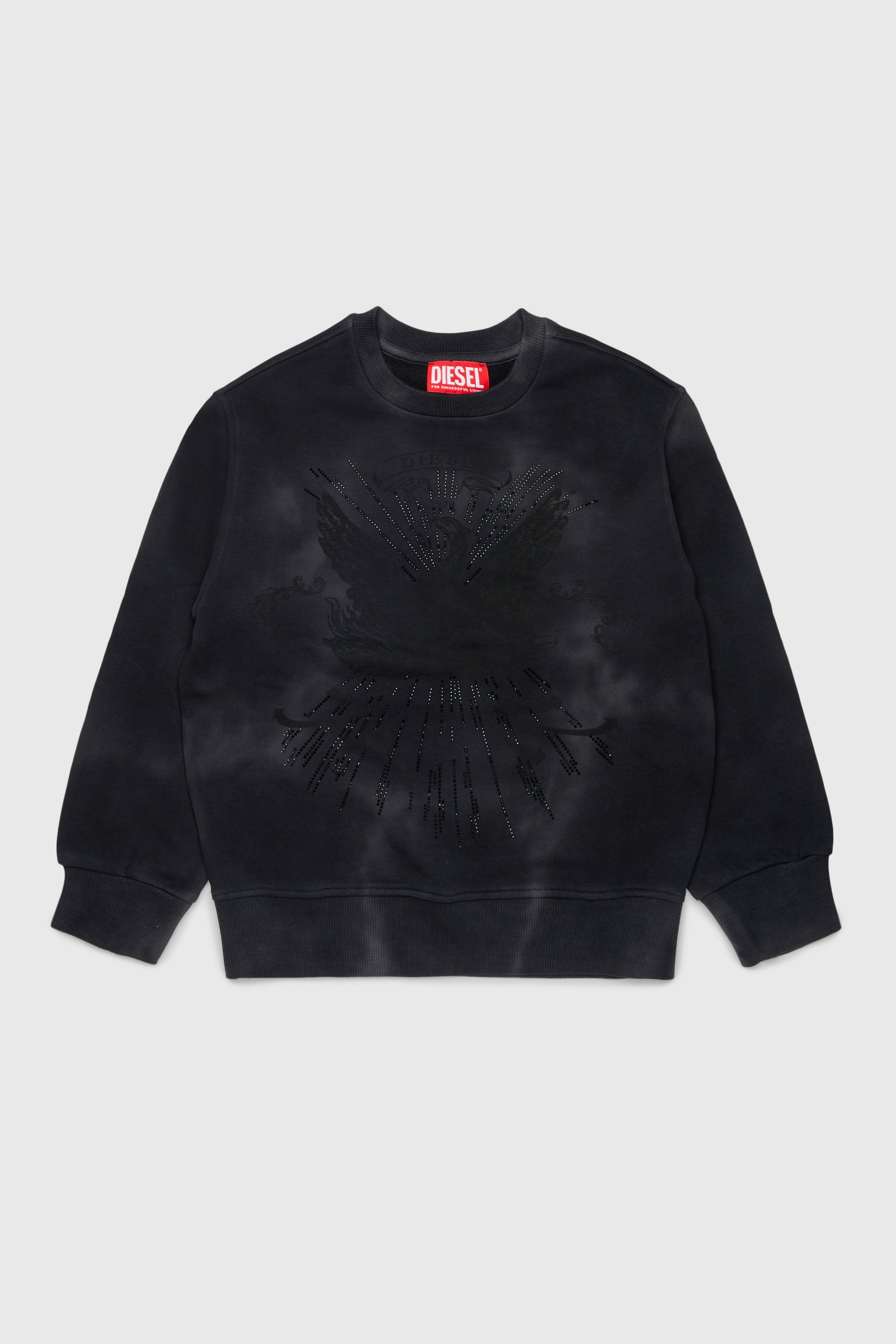 Diesel - SFIN OVER, Sweat-shirt effet nuage avec motif ph&eacute;nix Homme in Noir - 1