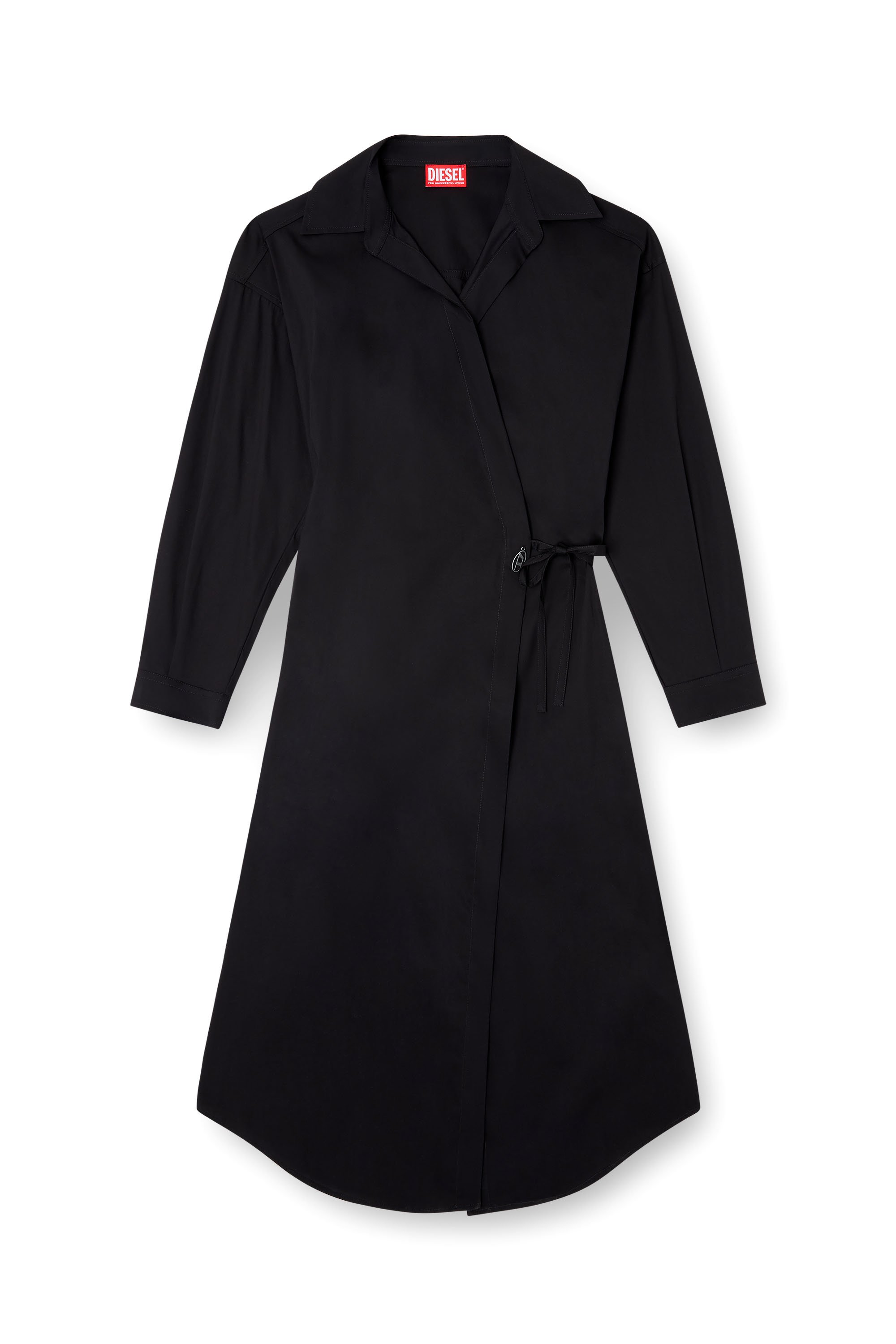 Diesel - D-ELPHI-LONG, Robe chemise portefeuille en popeline mélangée de coton Femme in Noir - 3