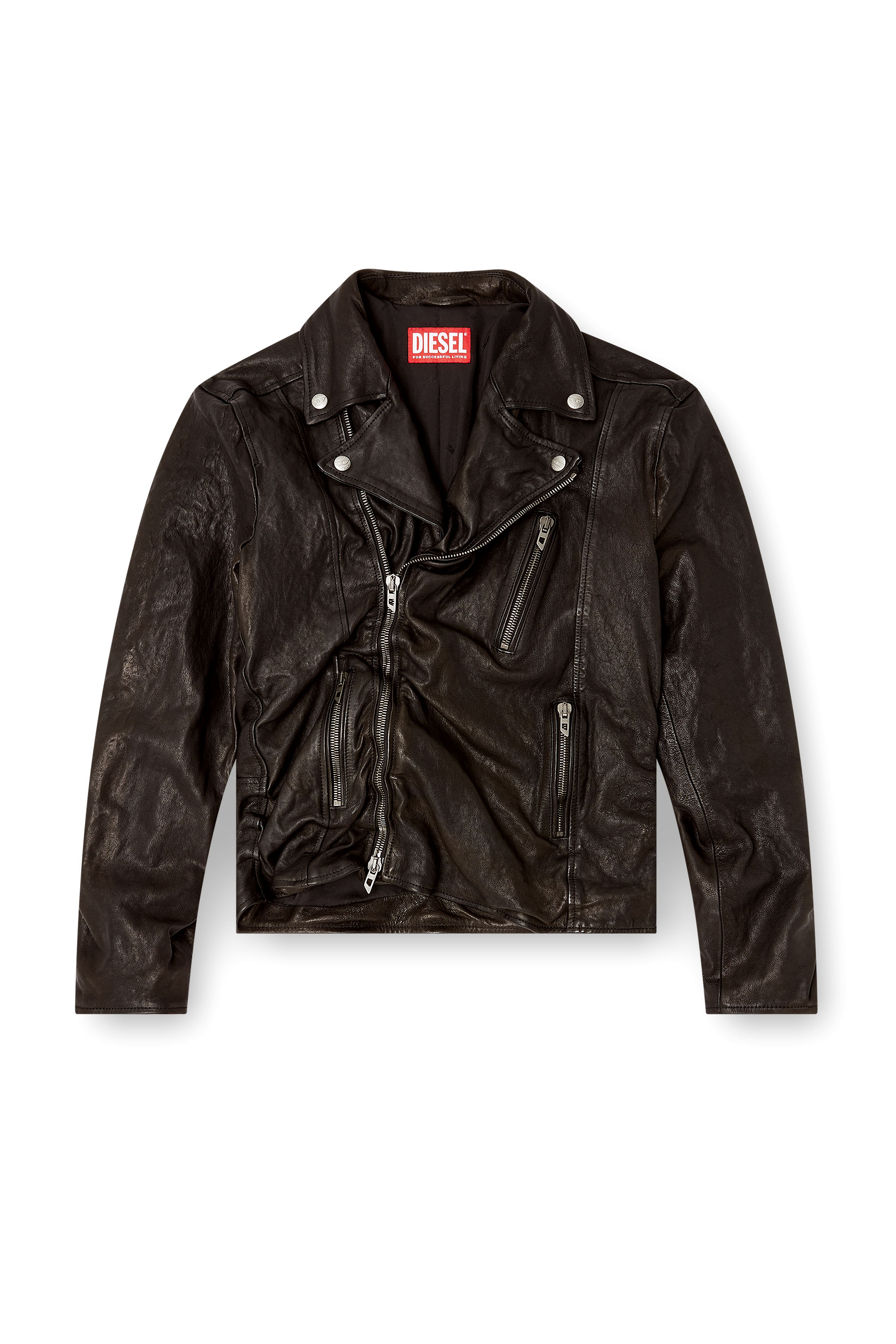 Diesel - L-UNCAN, Giacca biker in cuir-bouilli Uomo in Nero - 2