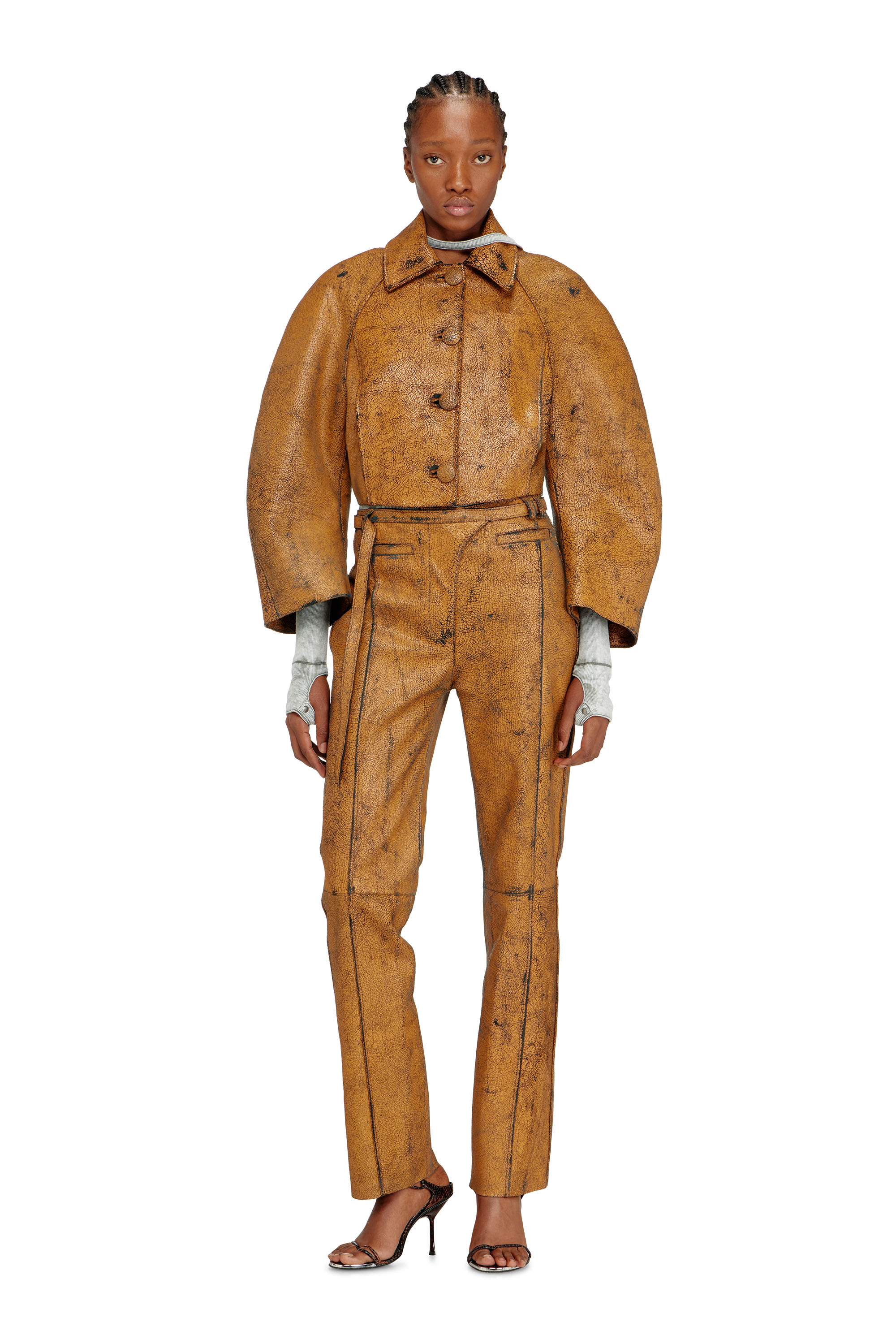 Diesel - L-RAYA, Giacca cocoon cropped in pelle craquel&eacute; Donna in ToBeDefined - 1