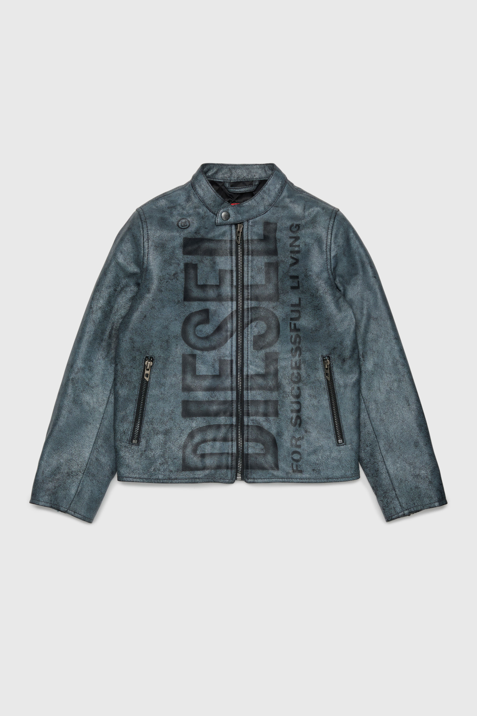 Diesel - JLEVERT, Veste biker en cuir avec maxi logo Homme in Noir - 1