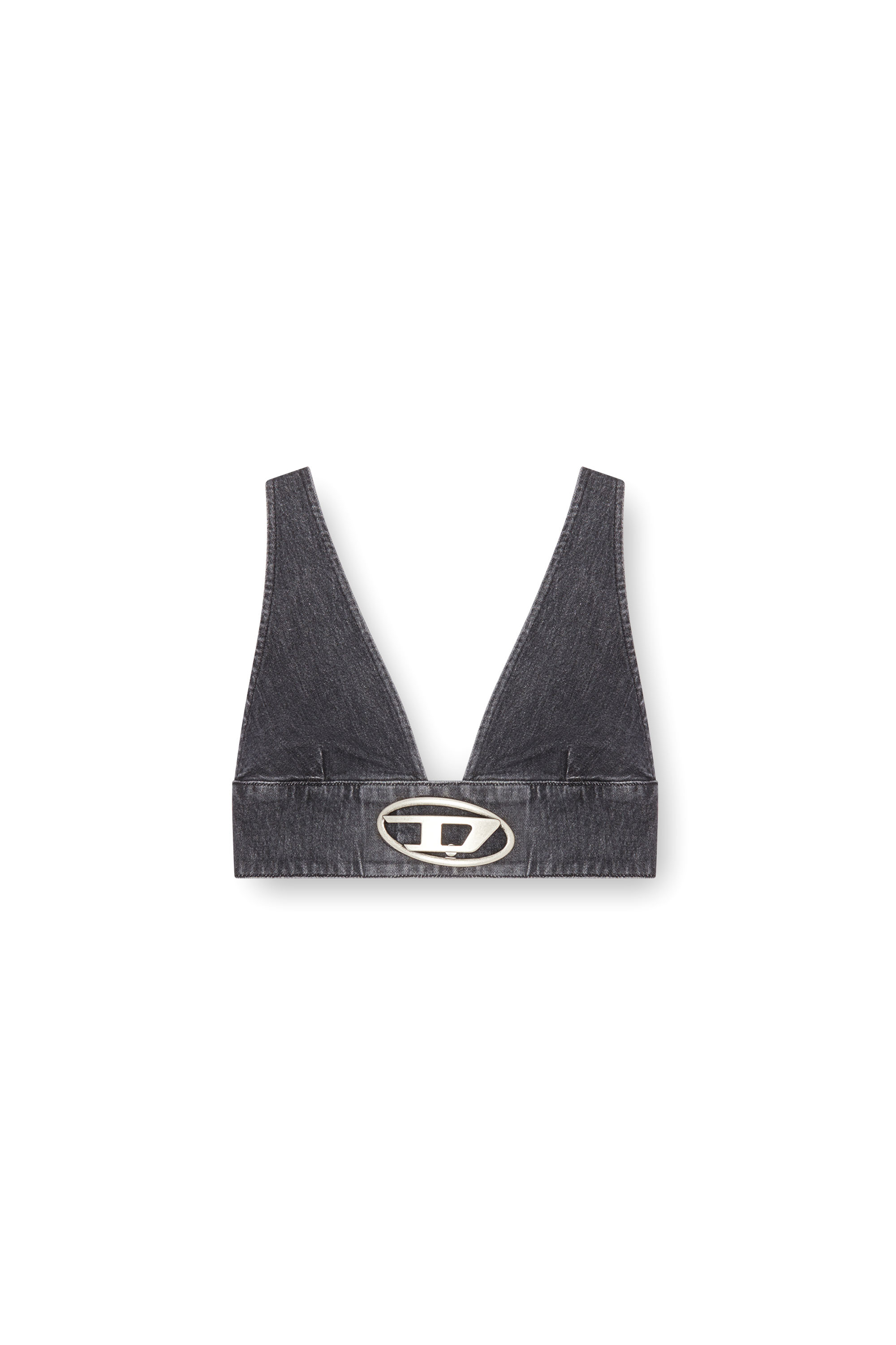 Diesel - DE-ELLY-S, Femme Brassière en denim avec plaque Oval D in Noir - Image 3
