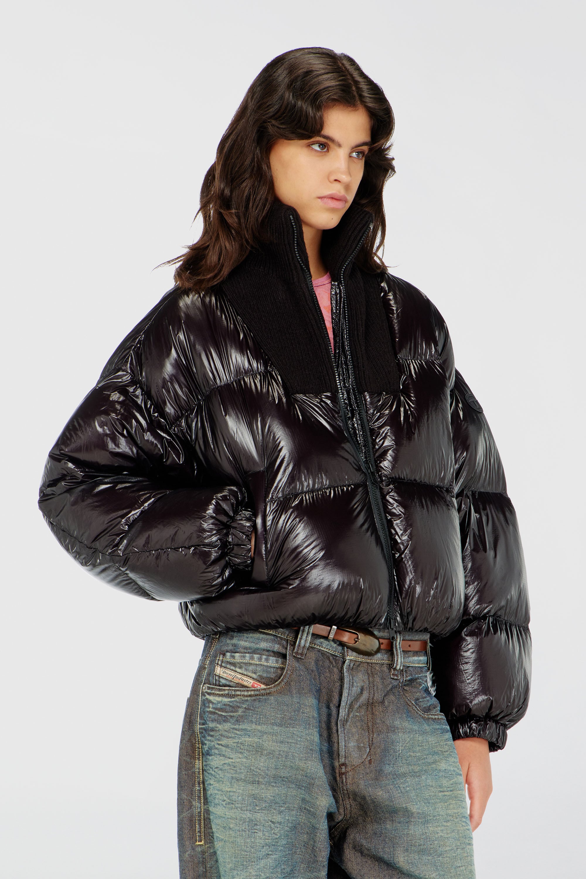 Diesel - W-ARRIOR, Doudoune en ripstop avec col en maille Femme in Noir - 1
