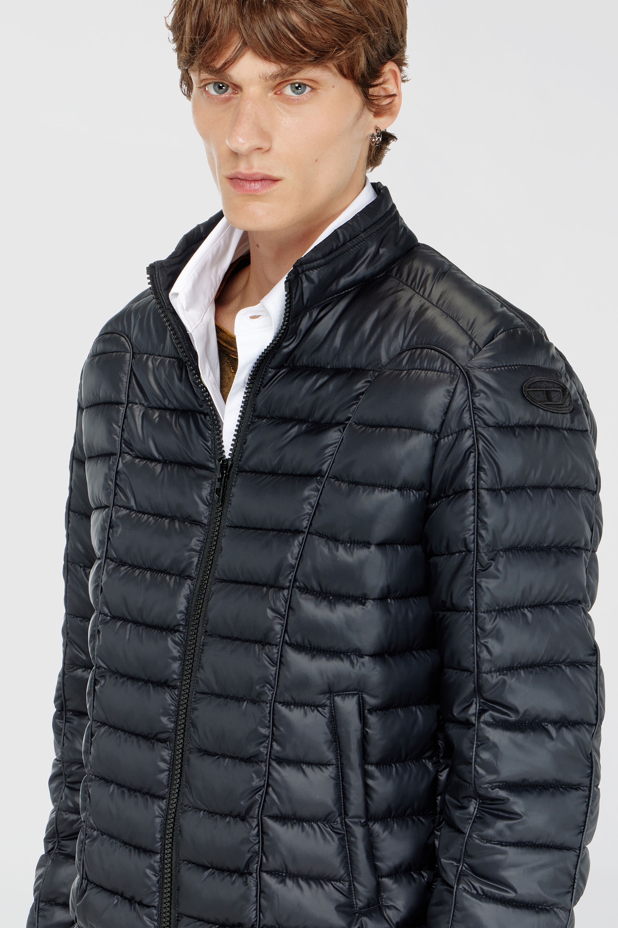 Diesel - W-PILOT-WRD, Piumino stile biker con profili tono su tono Uomo in Nero - 5