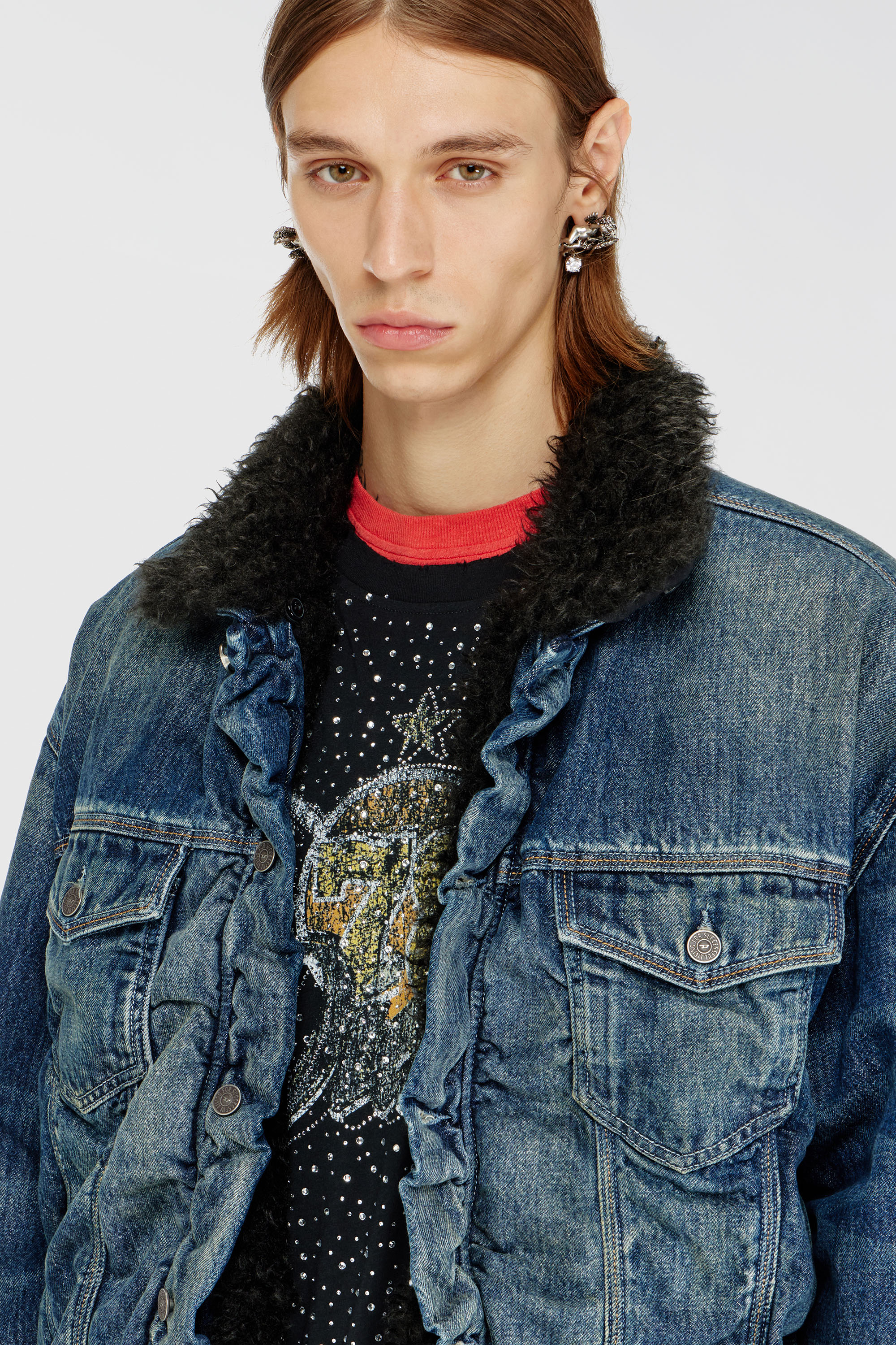 Diesel - D-CURLY-FSJ1, Giacca trucker foderata in denim con interno teddy Unisex in Blu - 5