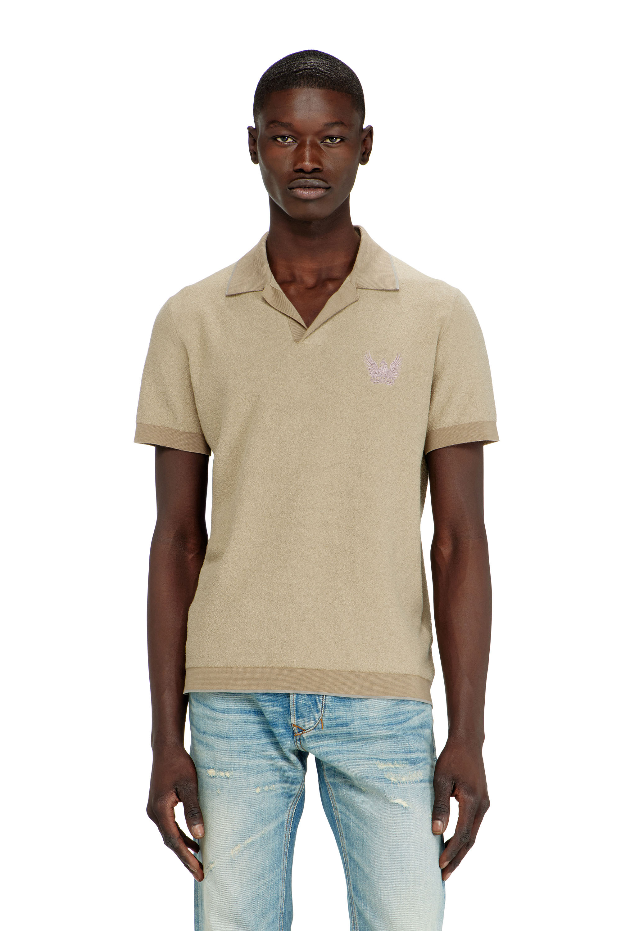 Diesel - K-RAILES, Polo en maille boucl&eacute; avec logo Phoenix Homme in Beige - 1