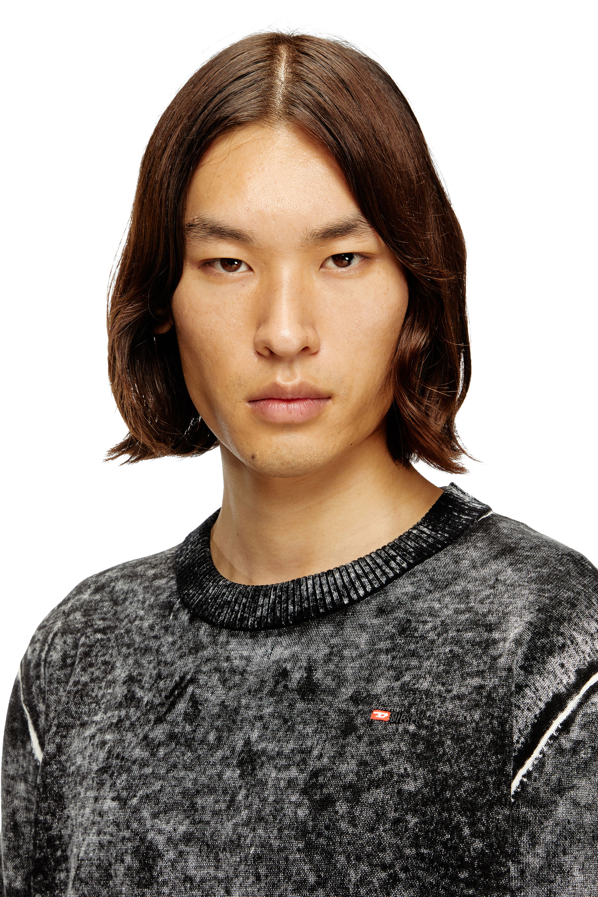 Diesel - K-LAURENT, Pull avec impression inversée décolorée Homme in Gris - 5