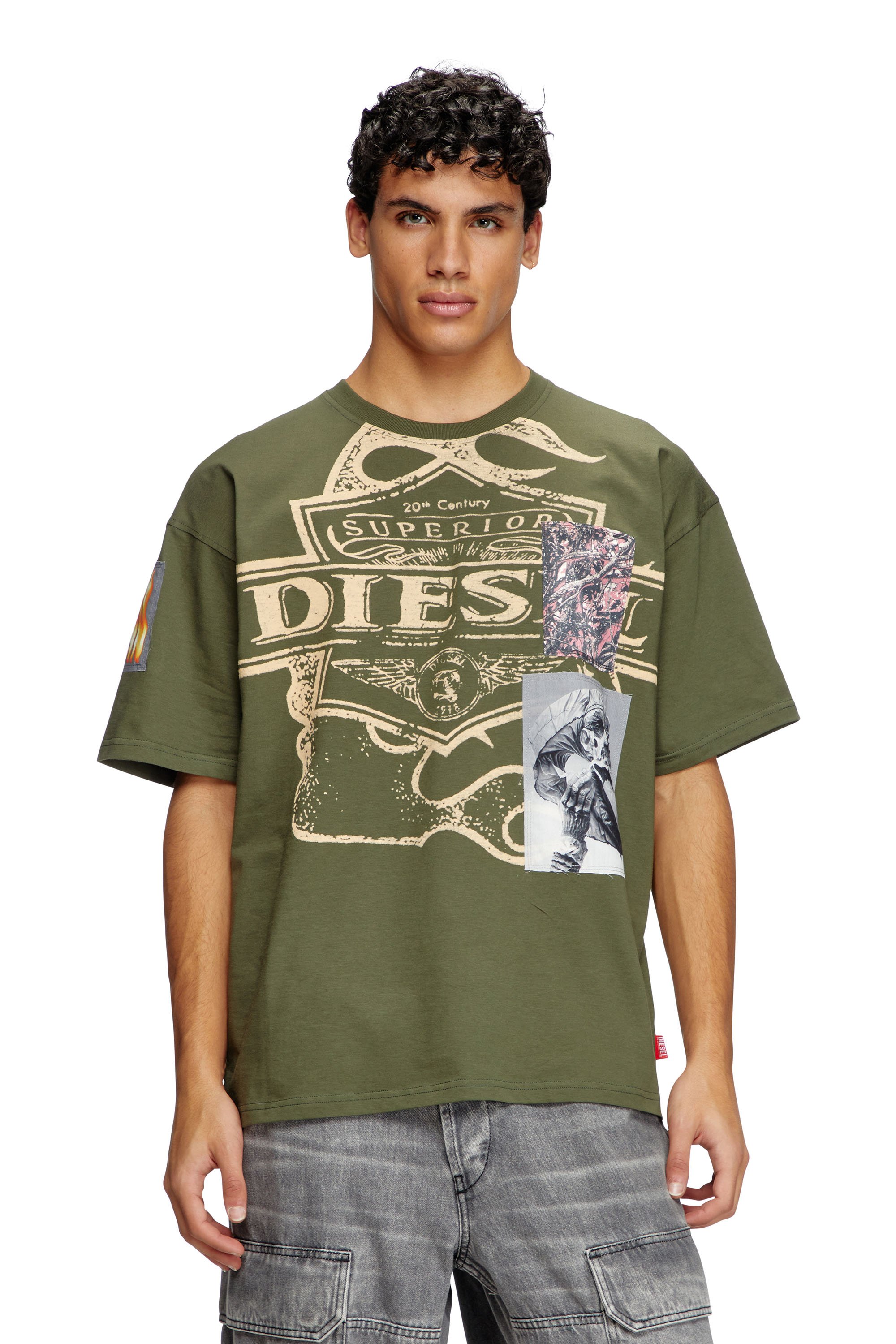 Diesel - T-BOXT-SLITS-R8, T-shirt avec empiècement Homme in Vert - 1