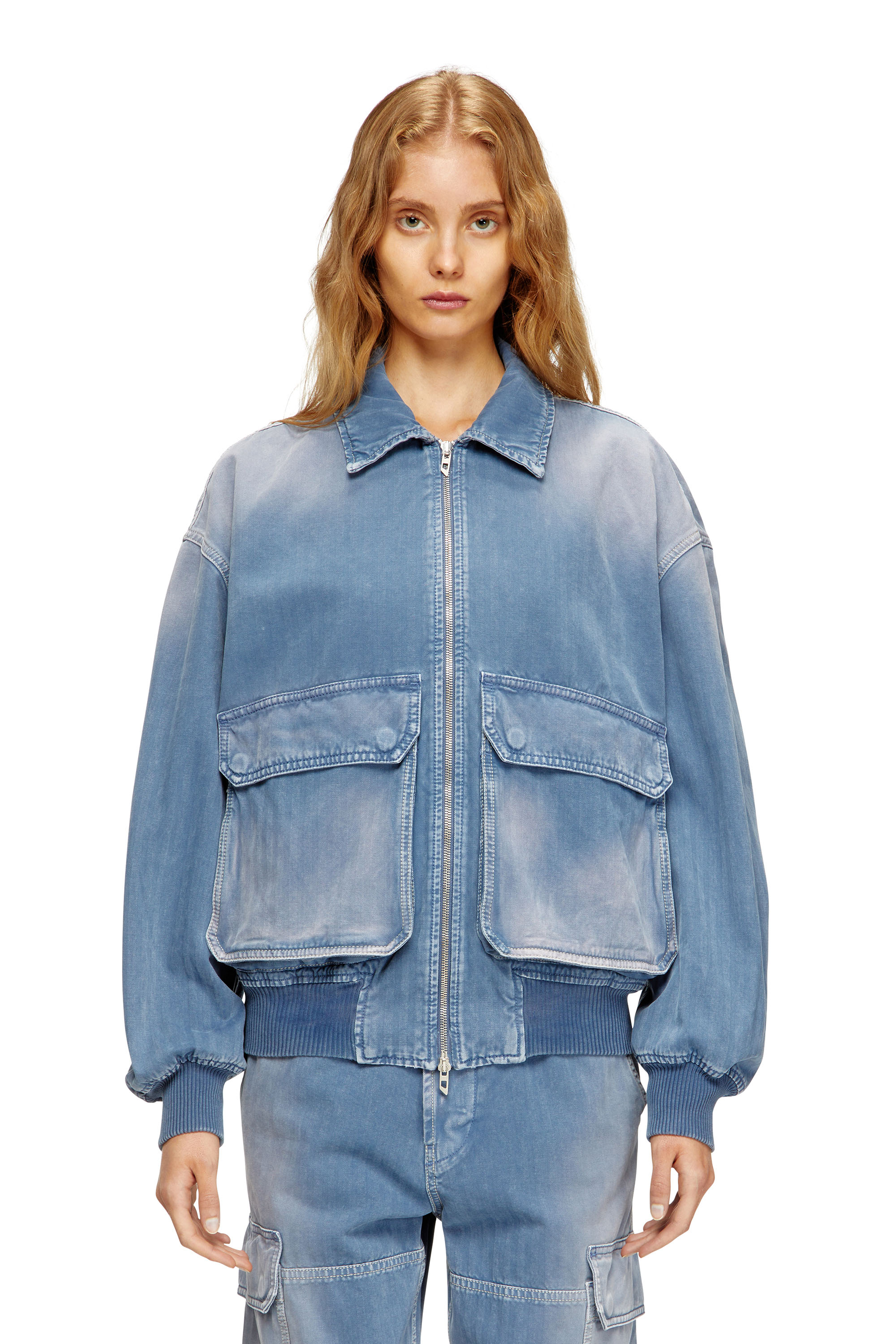 Diesel - D-KURZ, Veste en denim à chevrons coloré Mixte in Bleu - 1