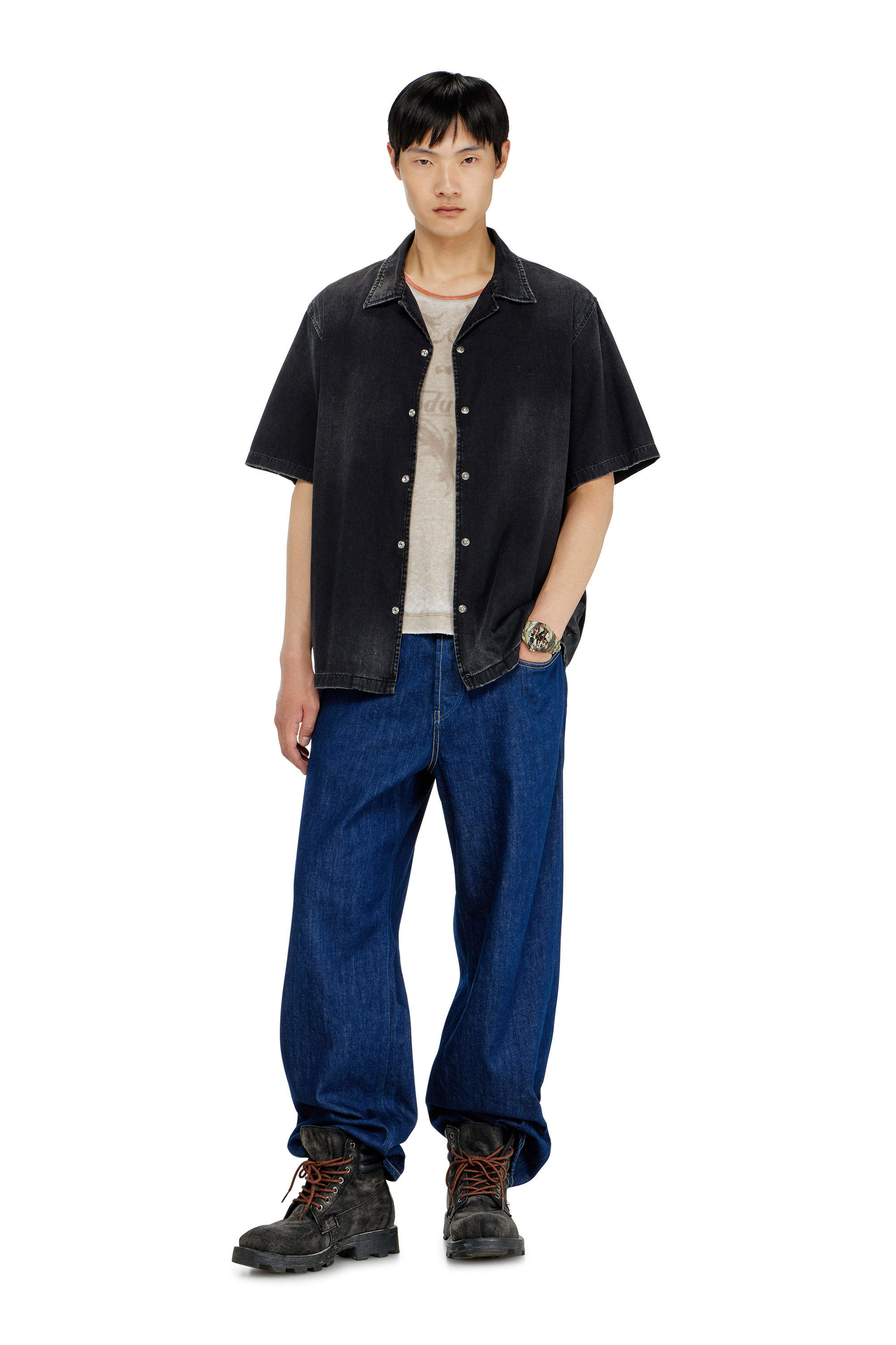 Diesel - D-NABIL-D, Camicia in denim a maniche corte Uomo in Nero - 1