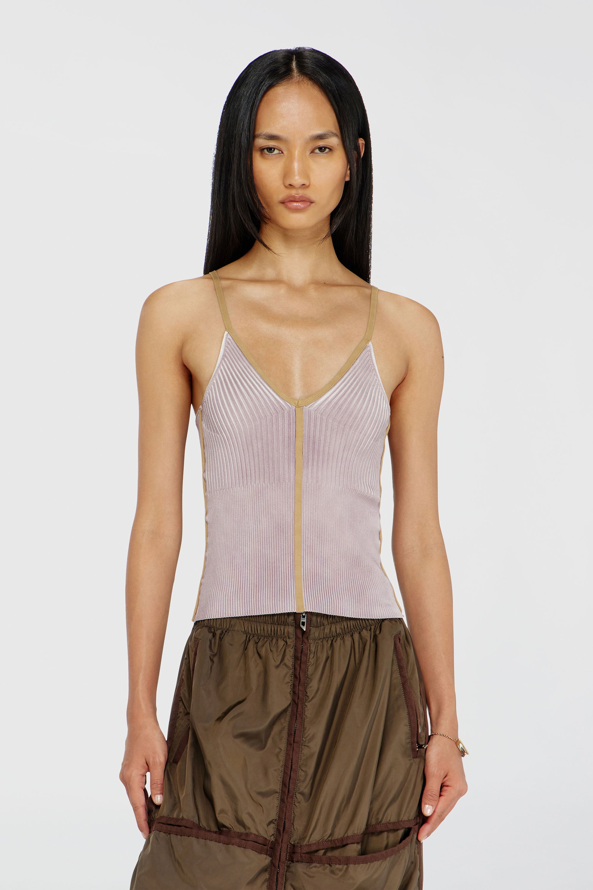 Diesel - M-SARMITE, Top a costine con bande a contrasto Donna in Viola - 1