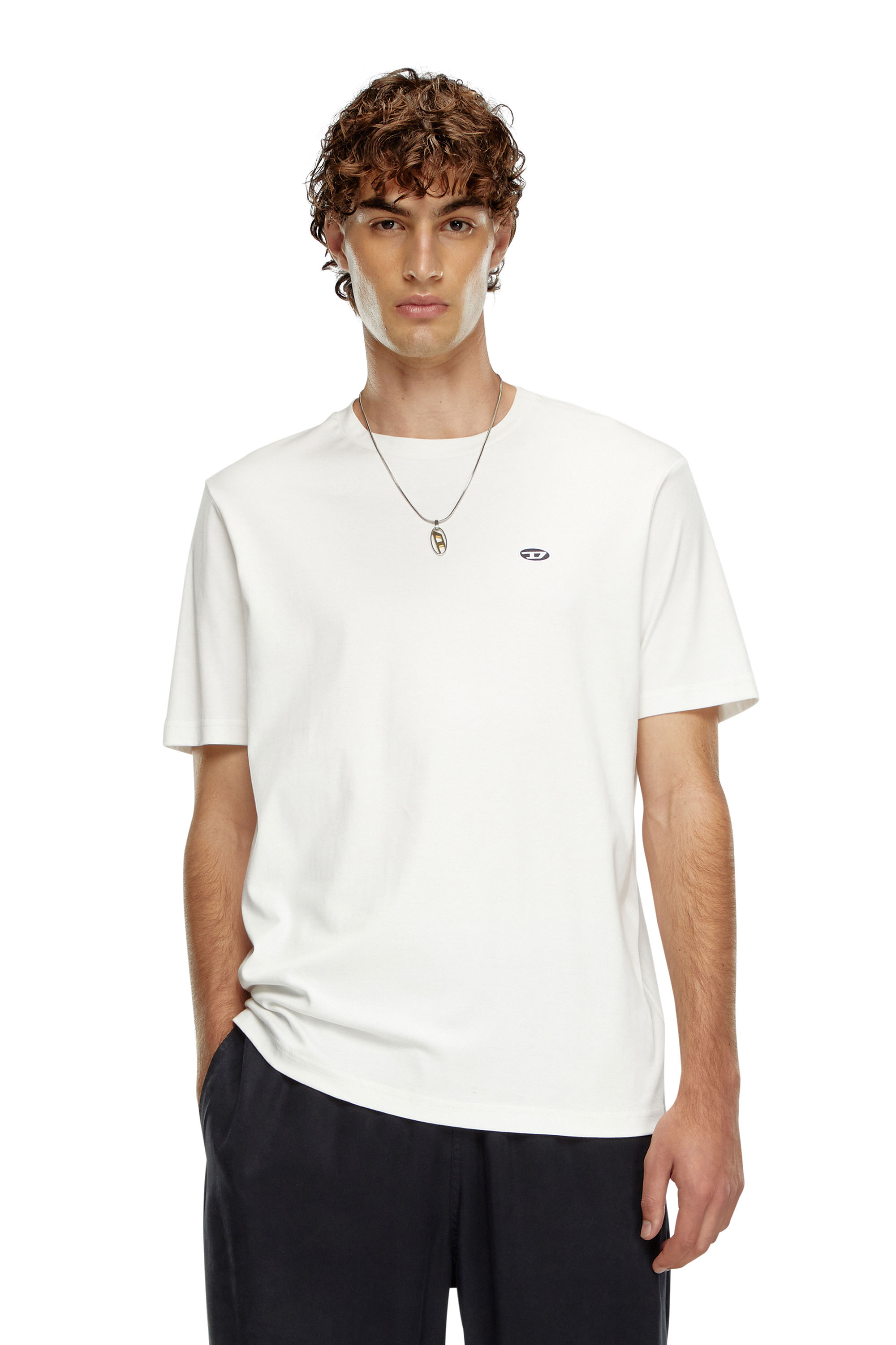 Diesel - T-JUST-DOVAL-PJ, T-shirt avec empiècement oval D Homme in Blanc - 1