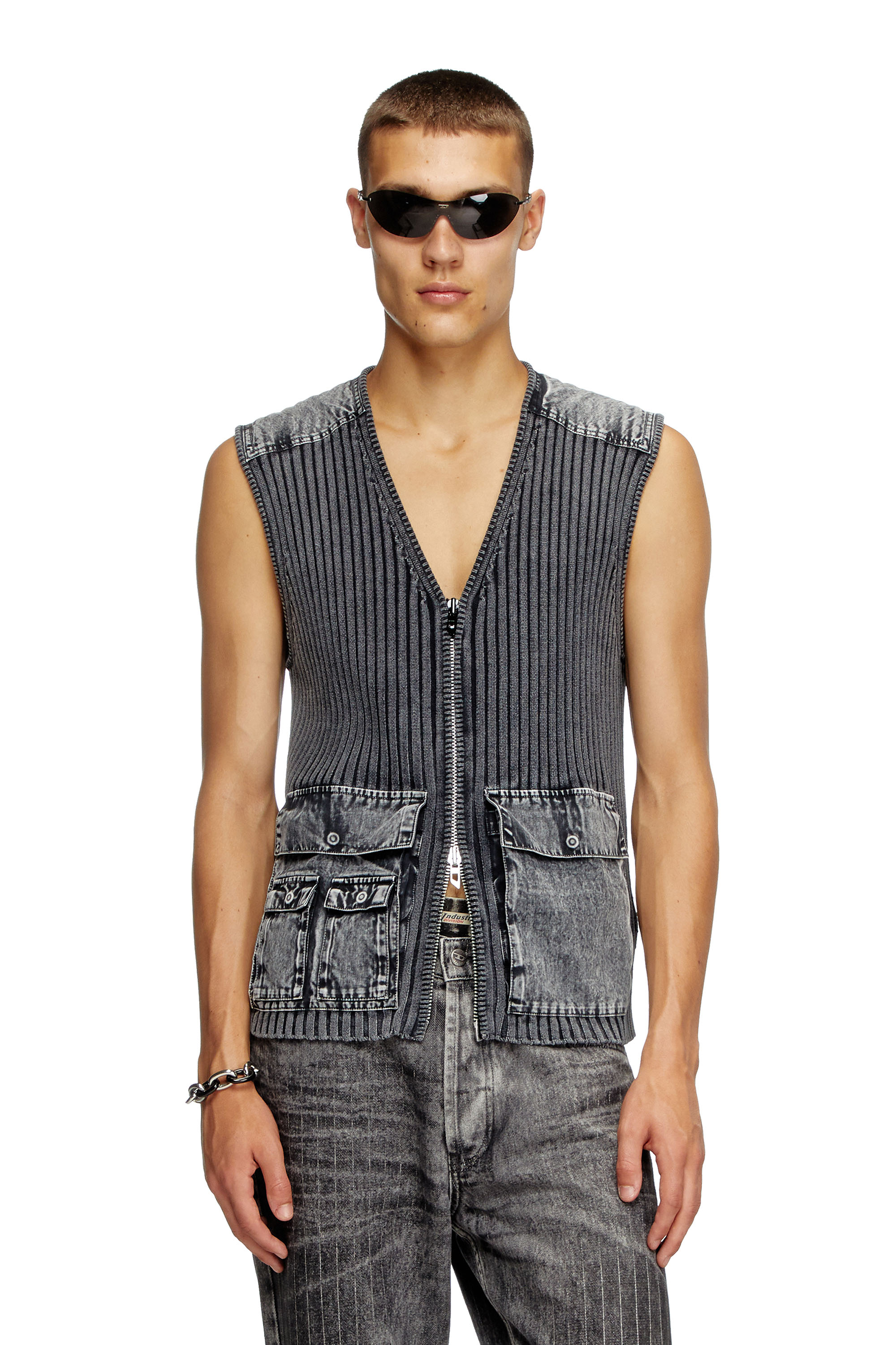 Diesel - K-MARGIE, Gilet utility con pannelli a contrasto Uomo in Grigio - 1