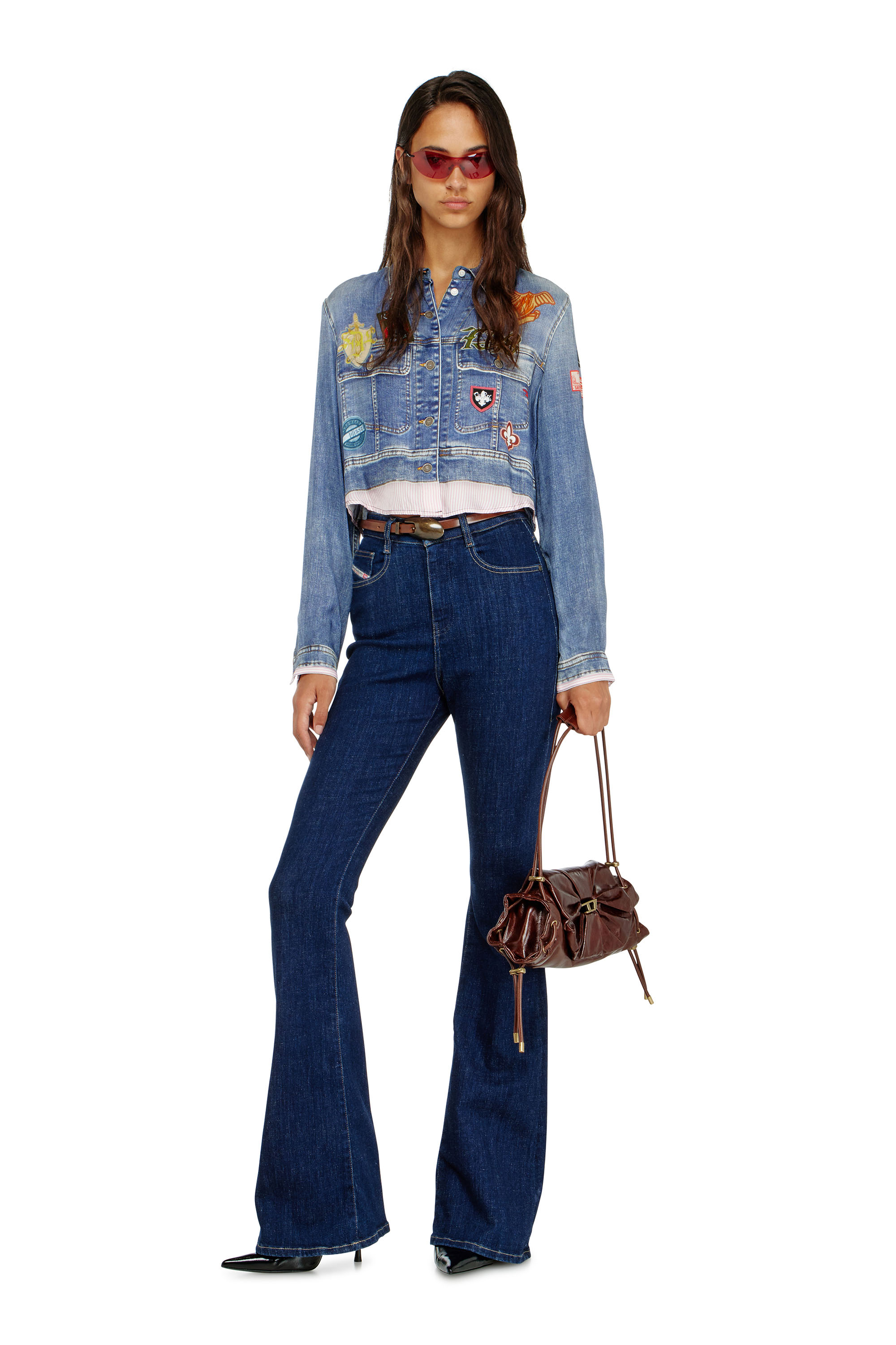 Diesel - C-LONE, Damen Cropped-Satinhemd mit trompe-l&rsquo;oeil-Denim-Print in null - 2