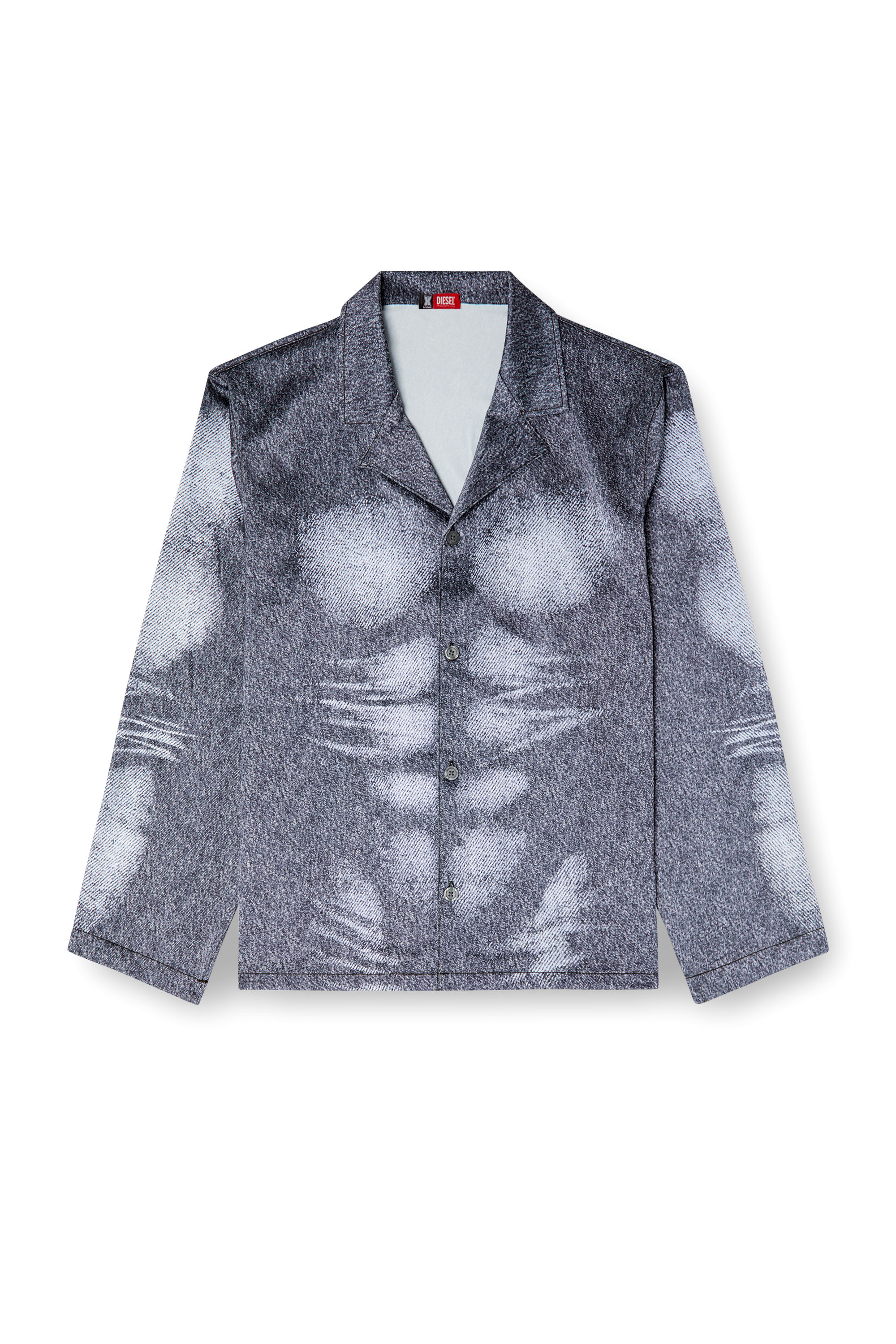 Diesel - STAINS-AND-TROMPE-SLEEP-TOP, Camicia pigiama in raso stampa denim Uomo in Grigio - 4