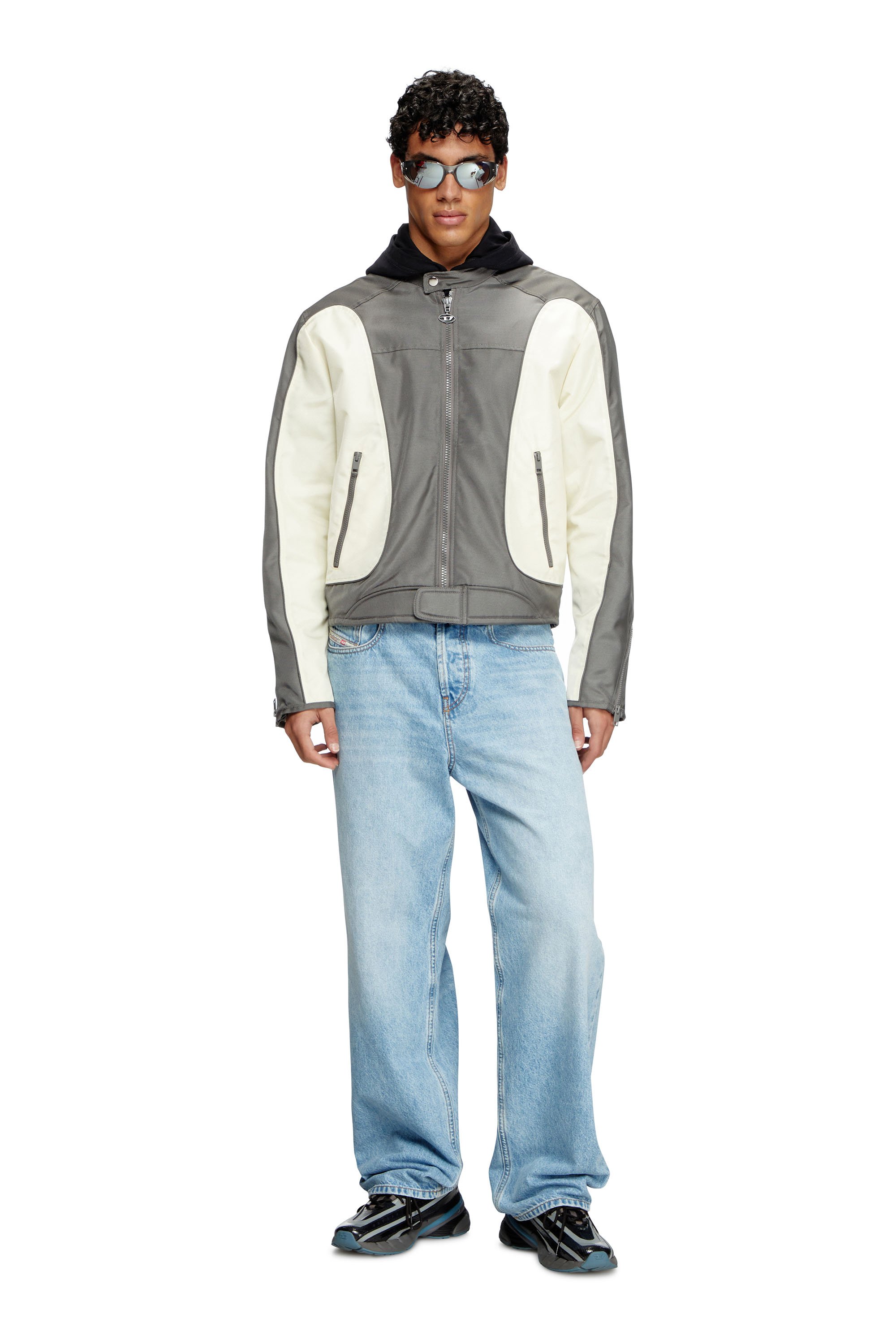 Diesel - J-BLINK-A, Herren Colour-Block-Biker-Jacke mit Paspelierung in Grau/Weiss - 2