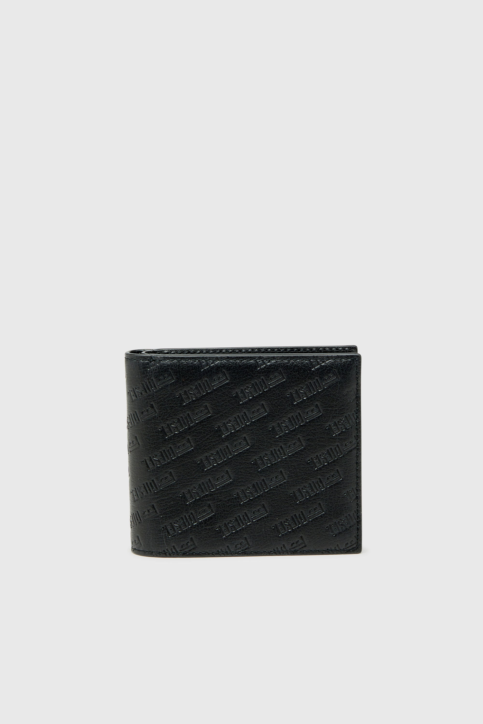 Diesel - MONOGRAM BI-FOLD COIN S 3D, Portefeuille en cuir &agrave; logo emboss&eacute; all-over Homme in Noir - 1