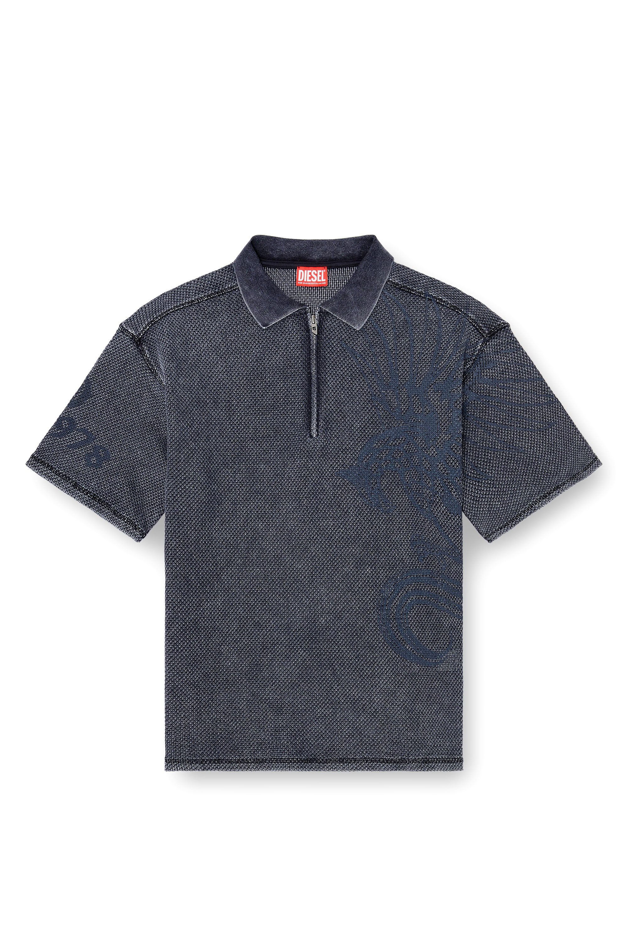 Diesel - T-ERRY-ZIP, Polo en mesh jacquard avec imprim&eacute; Phoenix Homme in Gris - 3