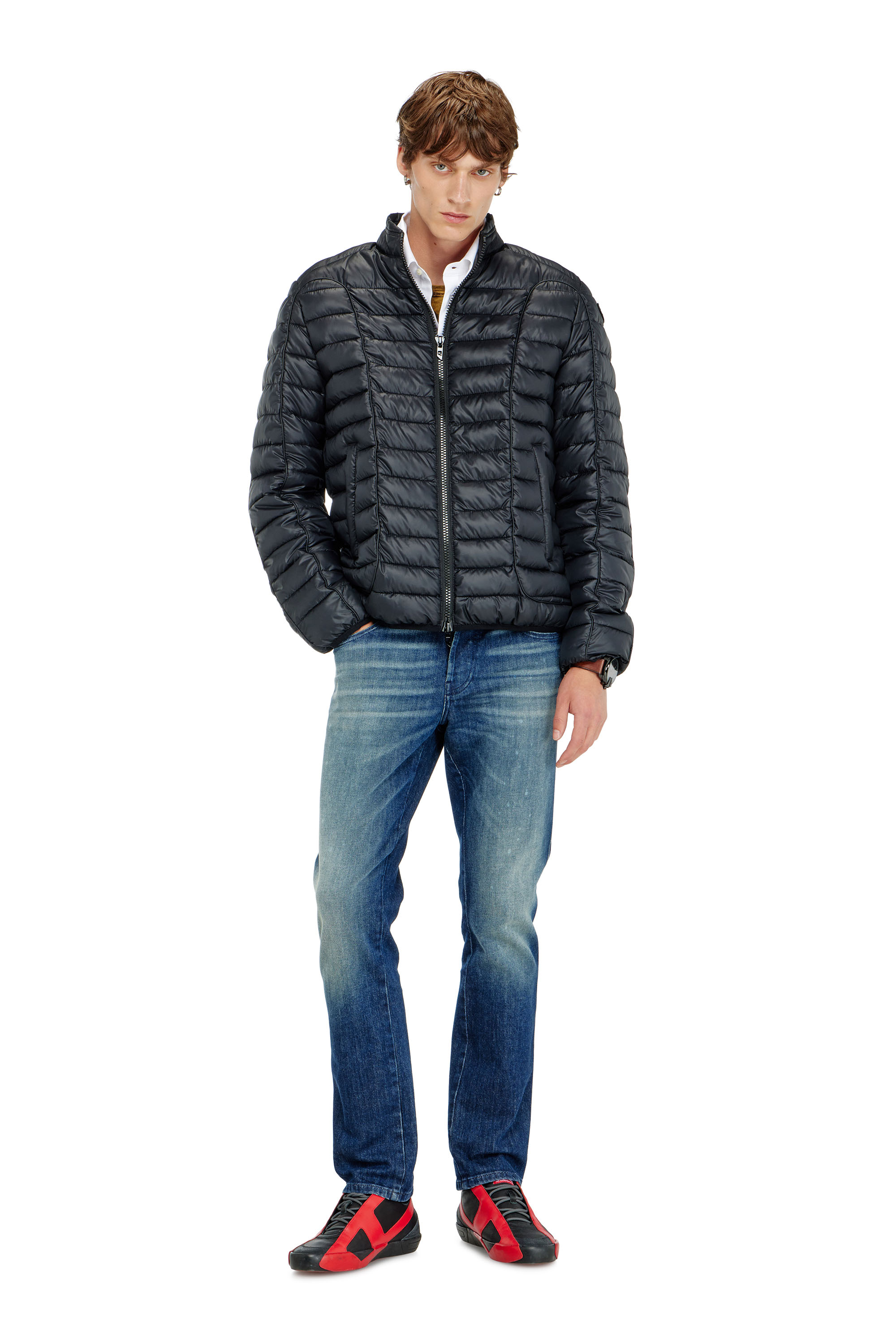 Diesel - W-PILOT-WRD, Piumino stile biker con profili tono su tono Uomo in Nero - 1