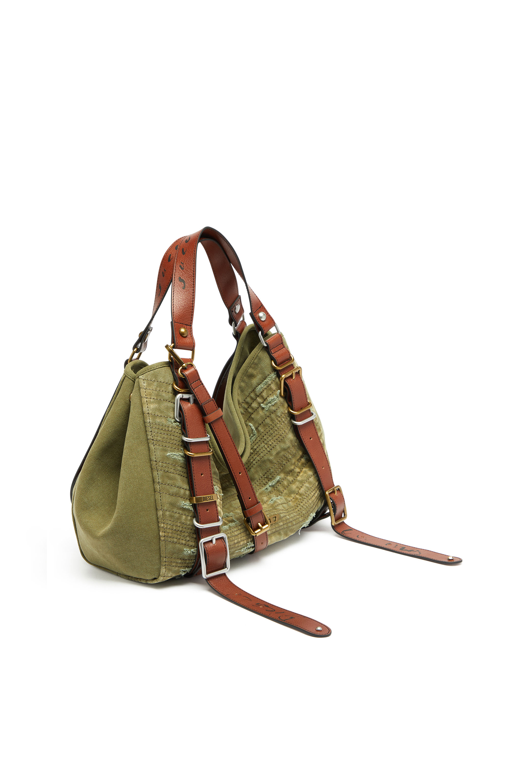 Diesel - D-ONE TOPHANDLE M, Unisex D-One-Medium Henkeltasche aus Canvas in Used-Optik in Armeegr&uuml;n - 5