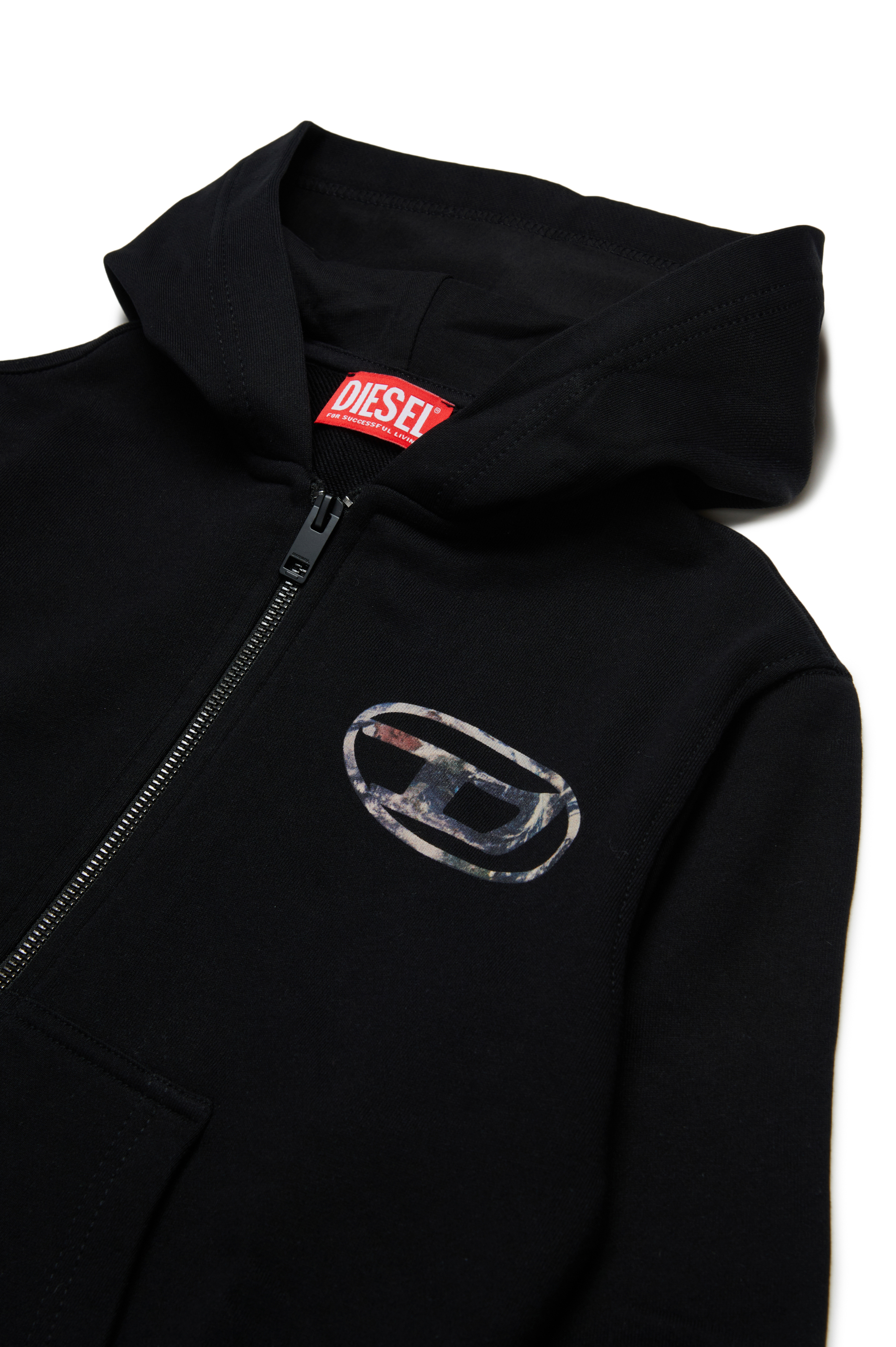Diesel - SWELTHOODZIP  OVER, Homme Sweat-shirt à capuche zippé avec logo Planet Camo in Noir - Image 3