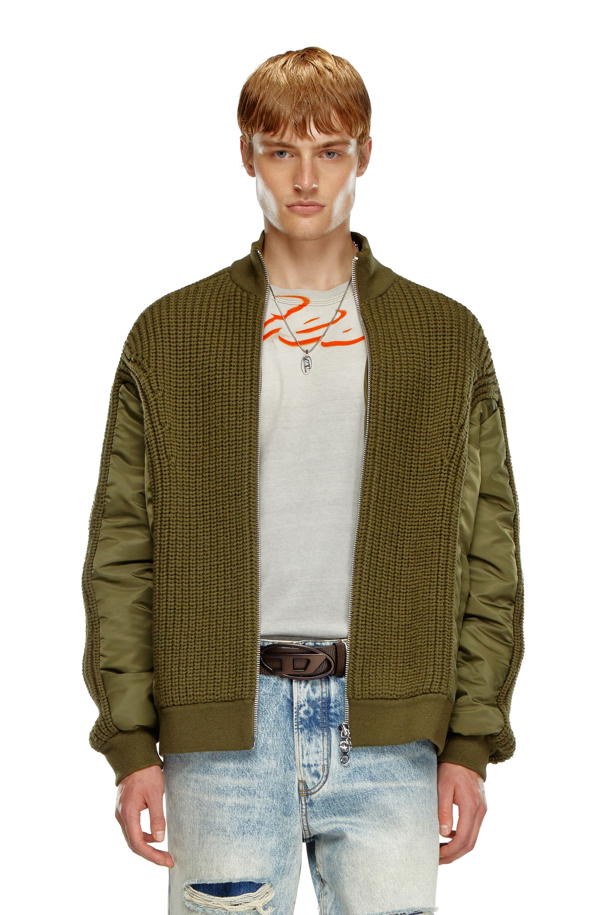 Diesel - K-ARRE, Uomo Cardigan con zip in lana e nylon in Verde - Image 1