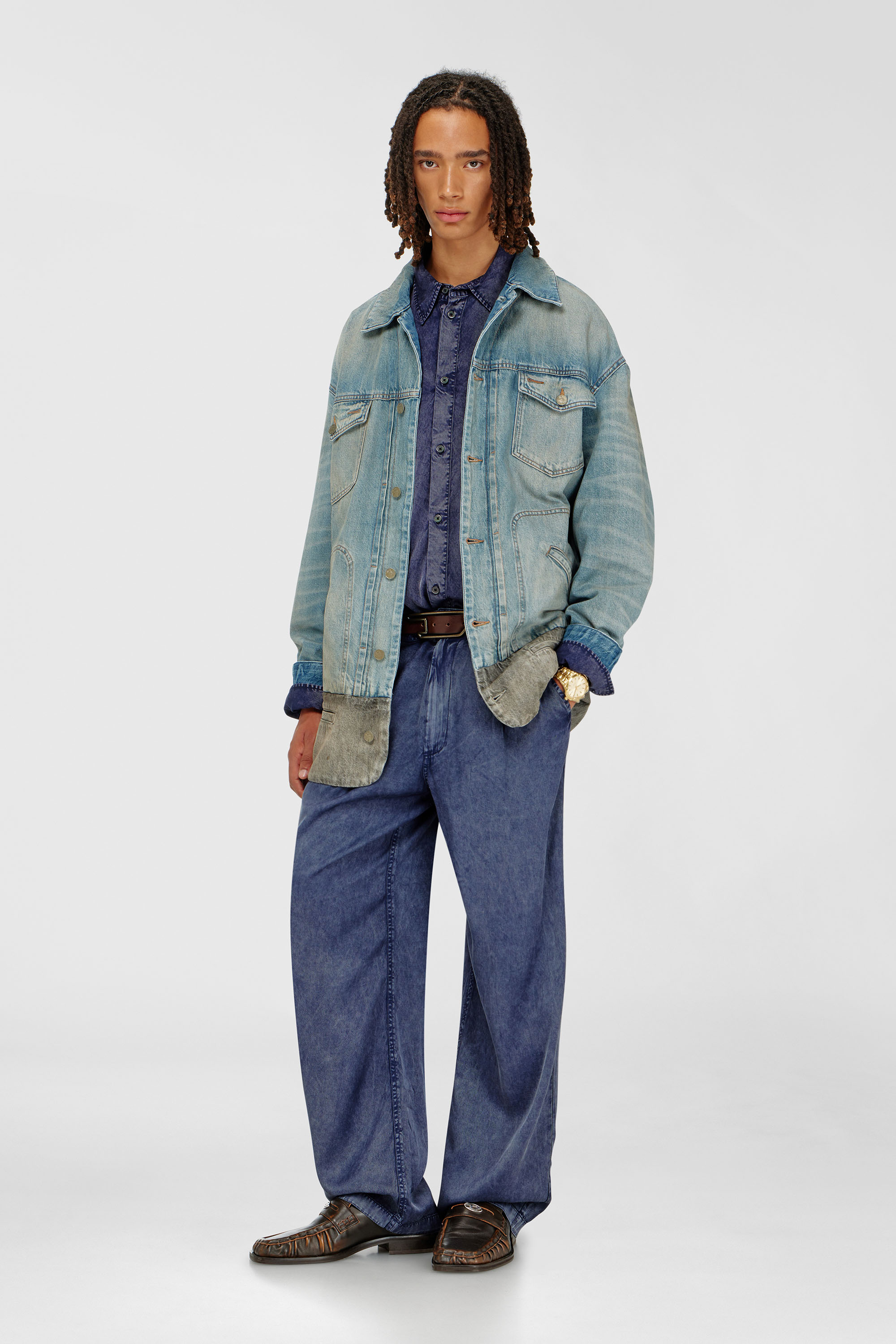 Diesel - P-FAUST-NIBC, Herren Wide-Leg-Hose aus Viskose in Denim-Optik in Blau - 1