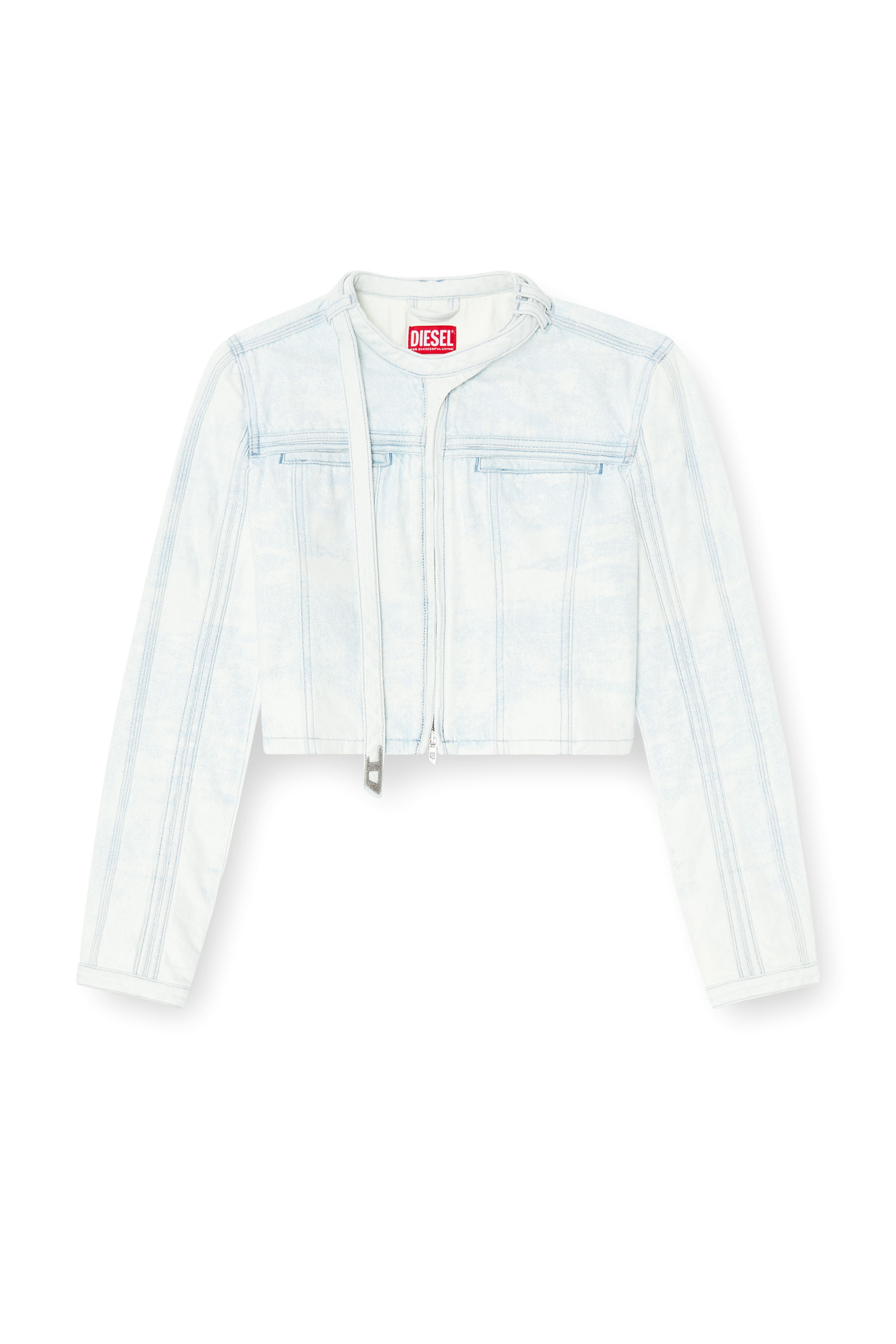 Diesel - DE-SAPHIX-FSI, Veste courte en jean satin&eacute; bleu glacier Femme in Bleu - 3