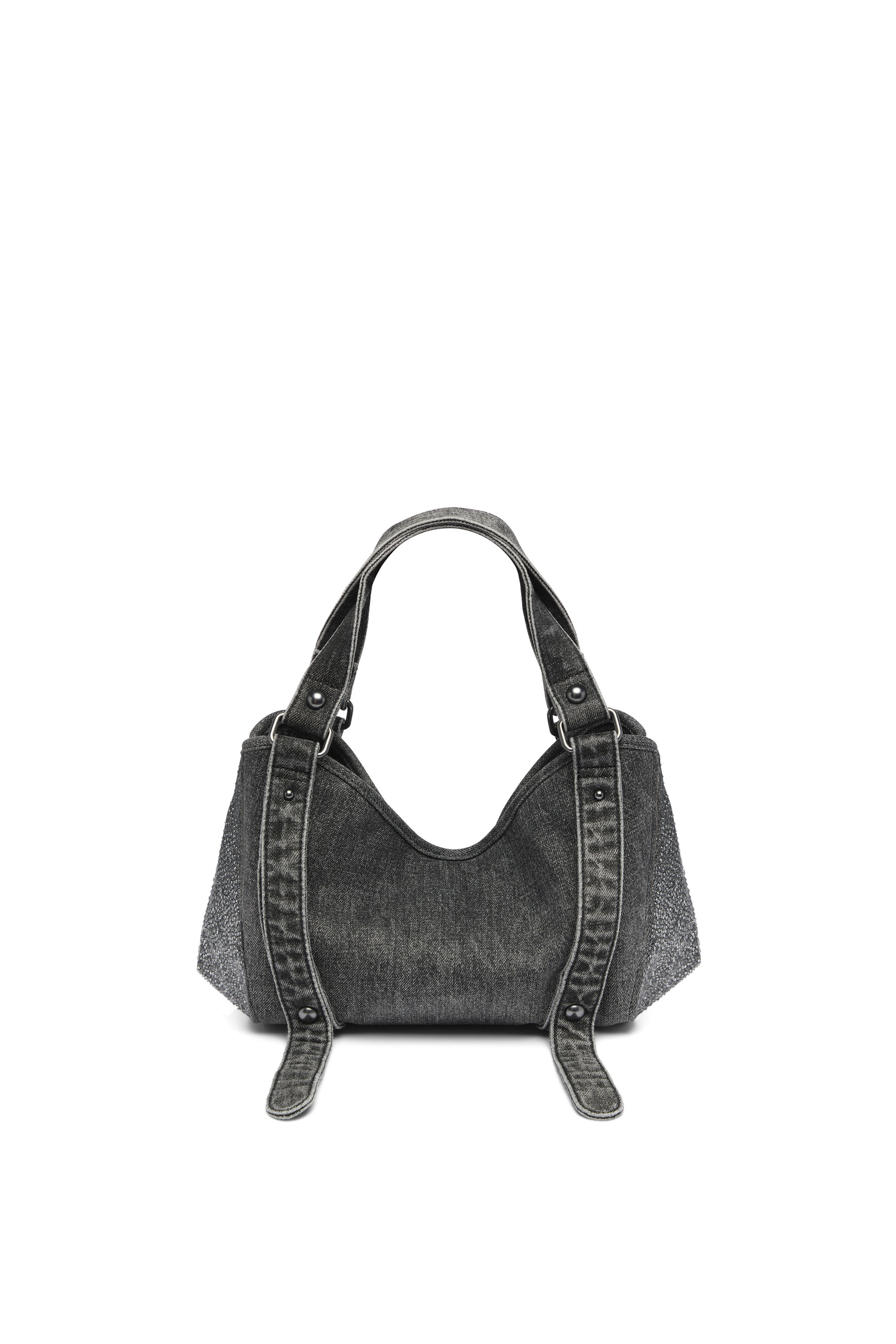 Diesel - D-ONE TOPHANDLE S, Damen D-One-Small Henkeltasche aus solarisiertem Denim mit Kristallen in Schwarz - 3
