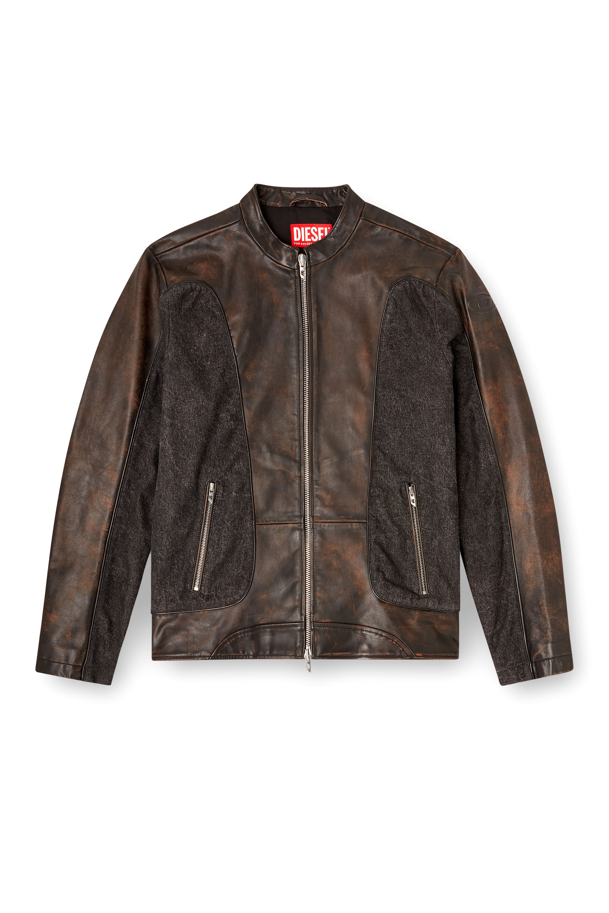 Diesel - L-KRILL-DNM, Veste de motard à passepoils en cuir et denim Homme in ToBeDefined - 3