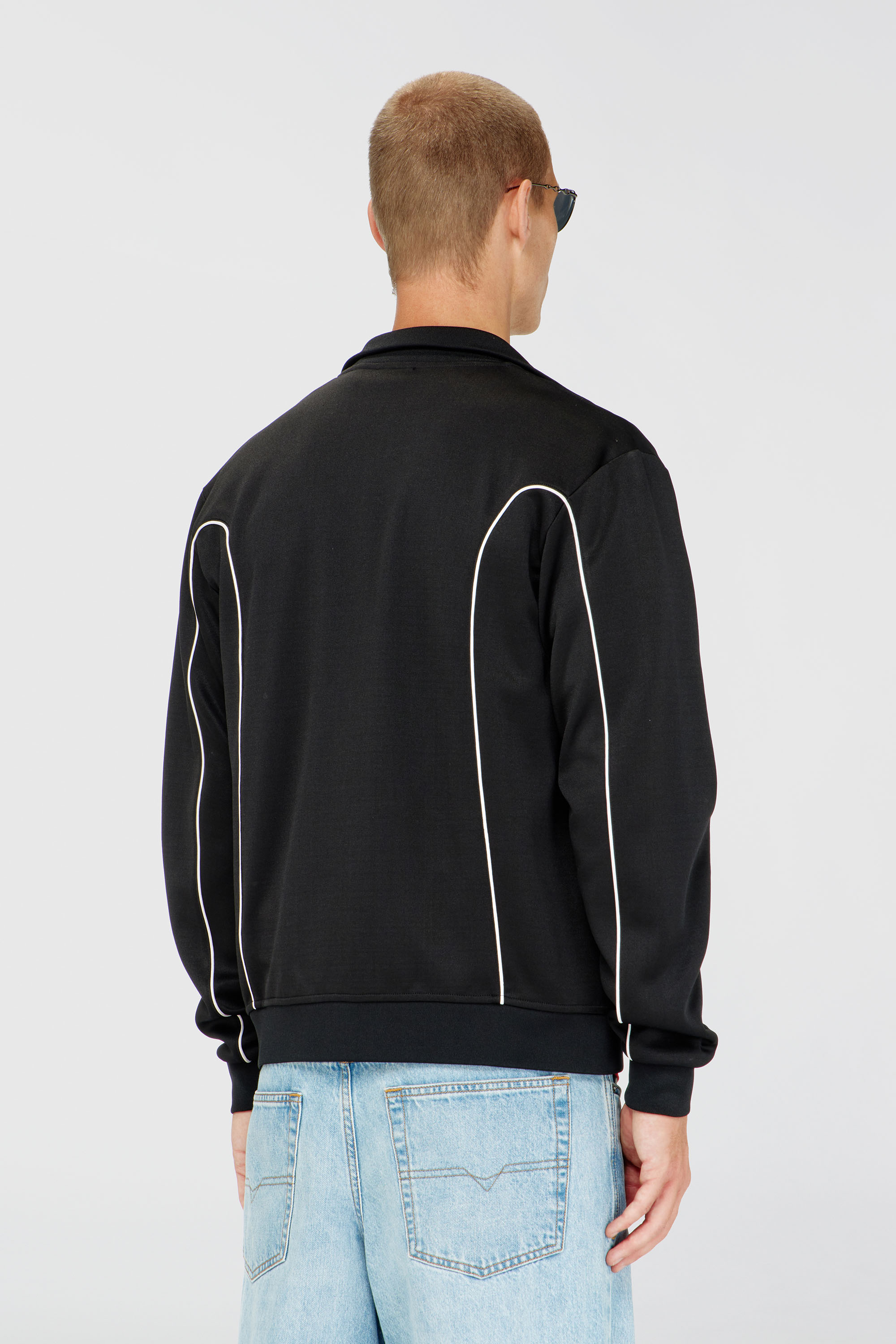 Diesel - S-LOCKING-DO, Veste de surv&ecirc;tement en tissu molletonn&eacute; avec passepoil contrastant Homme in Noir - 4